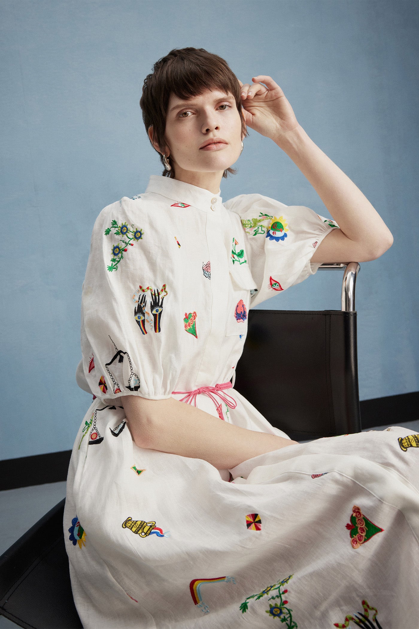 KAMILAN Linen Embroidered Dress