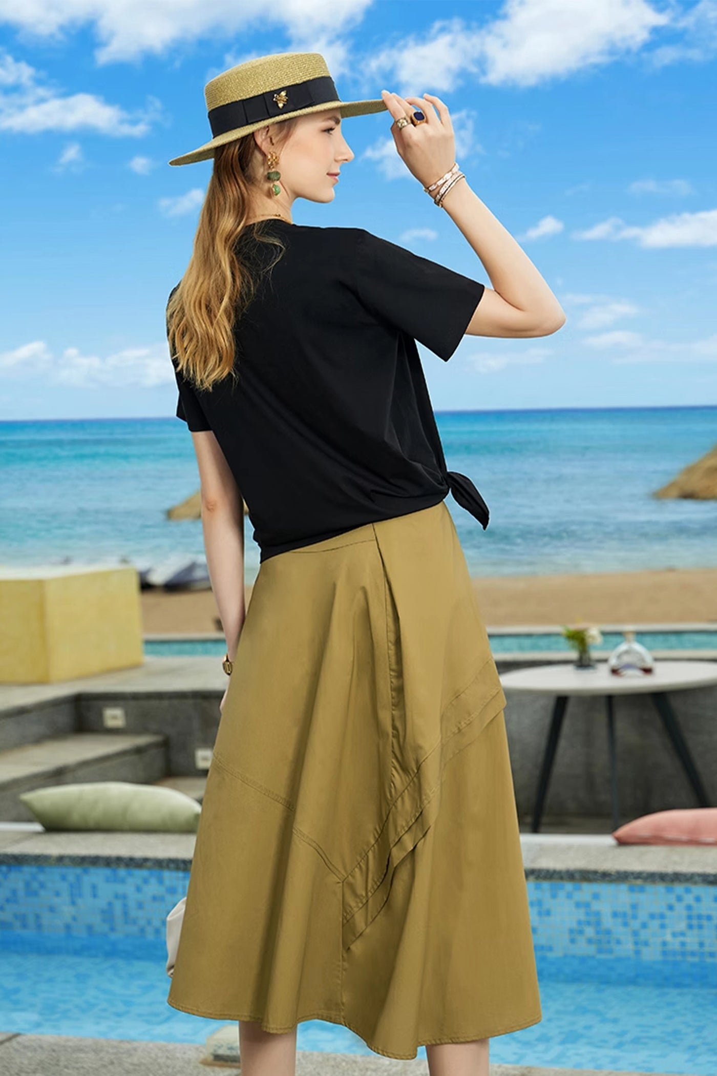 KAMILAN European & American Style Pearl-Embellished T-Shirt