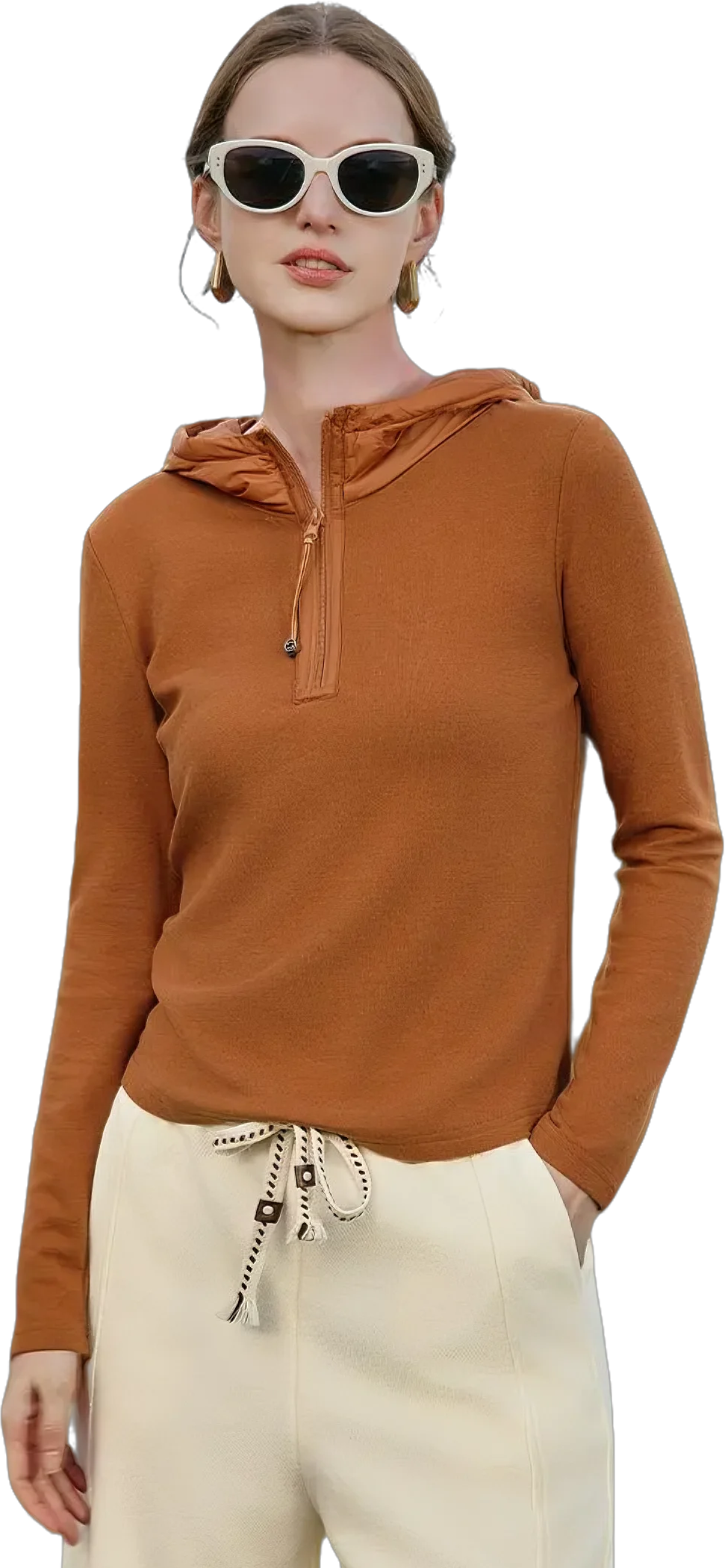 KAMILAN French-style fashion knitted patchwork hooded sweatshirt for women, 2025 autumn new long-sleeve sports top jacket
