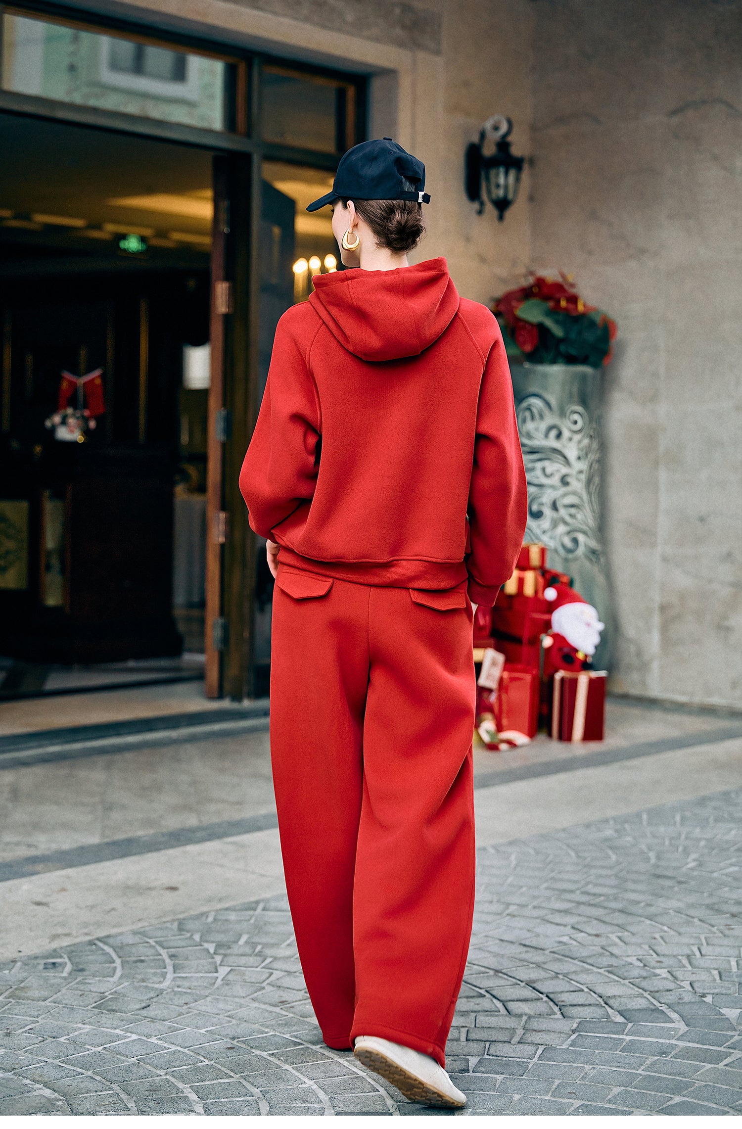 KAMILAN Red casual sports outfit for women - 2025 autumn-winter new style hooded sweatshirt + trousers - a youthful two-piece set