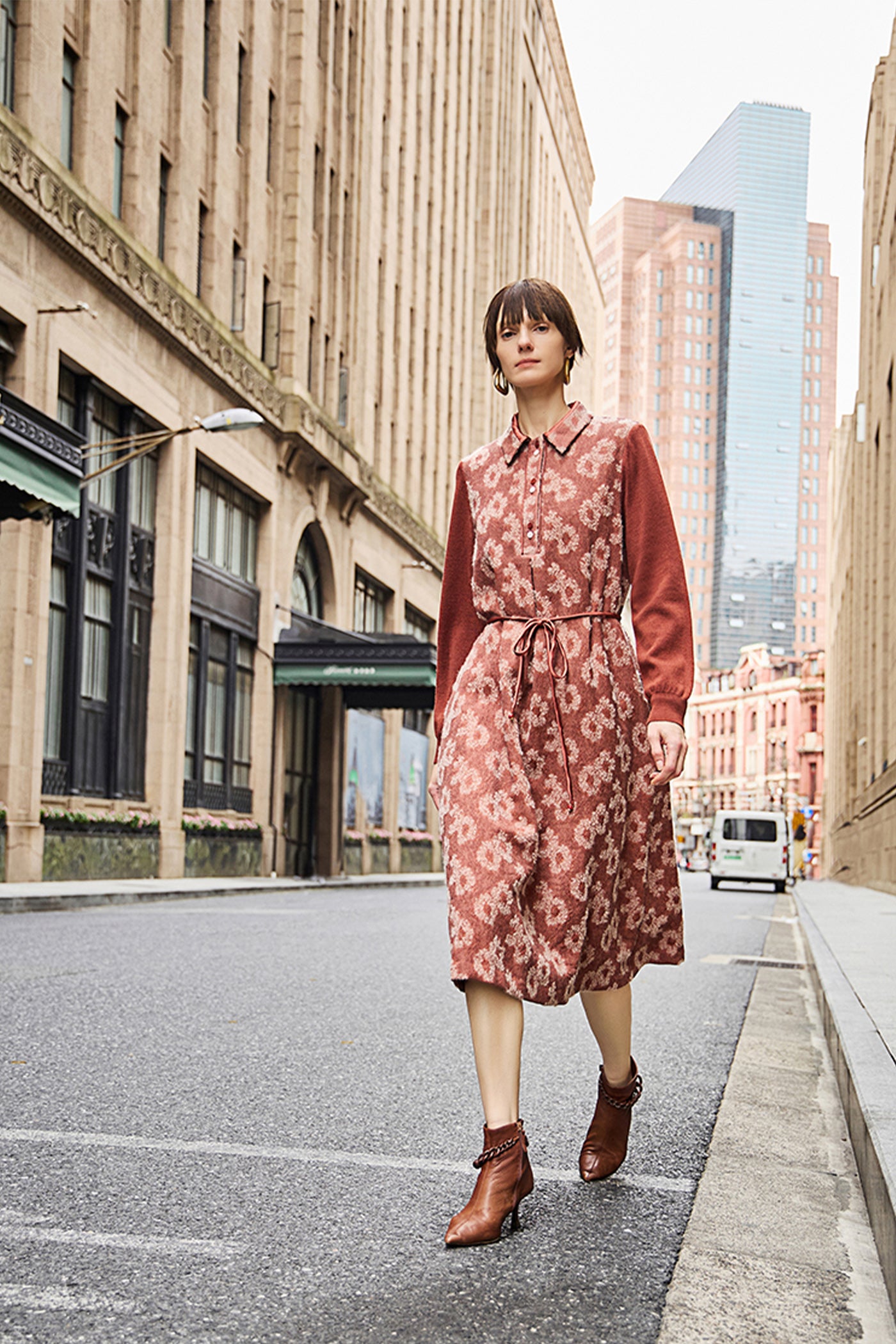 KAMILAN Women's Wool Knit Shirt Dress – 2025 Autumn/Winter New Unique Chic Belted Midi Dress