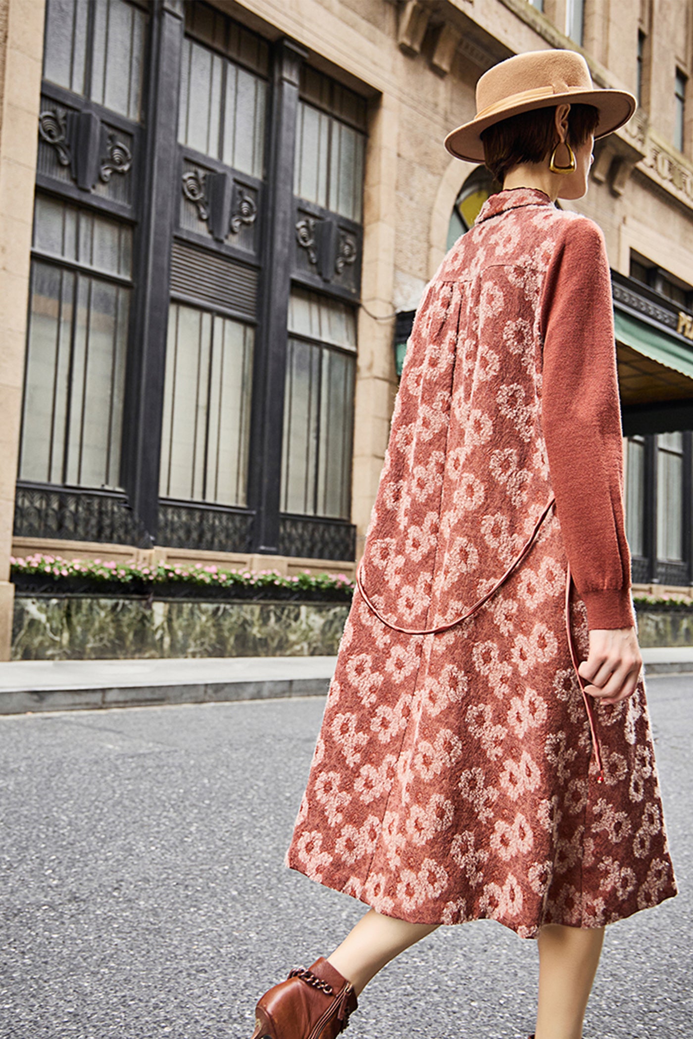 KAMILAN Women's Wool Knit Shirt Dress – 2025 Autumn/Winter New Unique Chic Belted Midi Dress