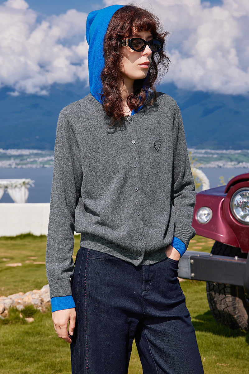 KAMILAN Women's woolen knitted cardigan, new autumn 2025 style, knitted jacket with hood