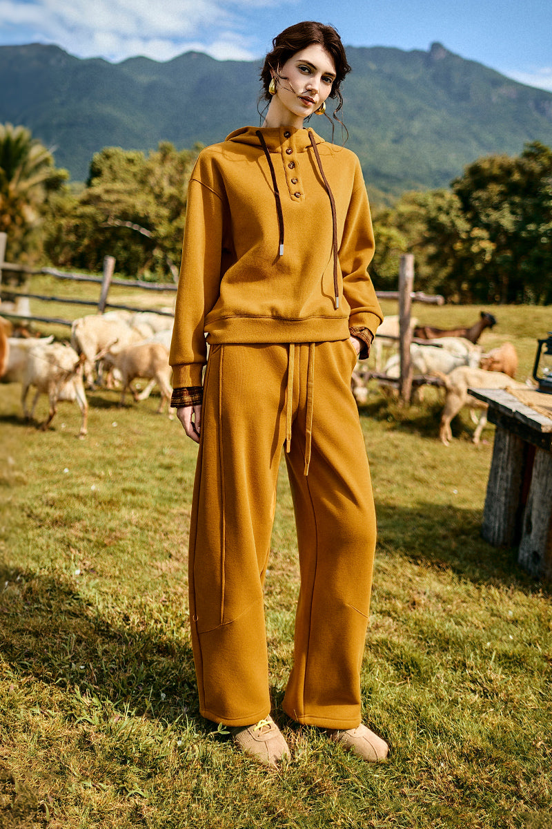 KAMILAN Casual suit women's 2025 autumn-winter new style hooded sweatshirt coat + casual pants and sports pants two-piece set