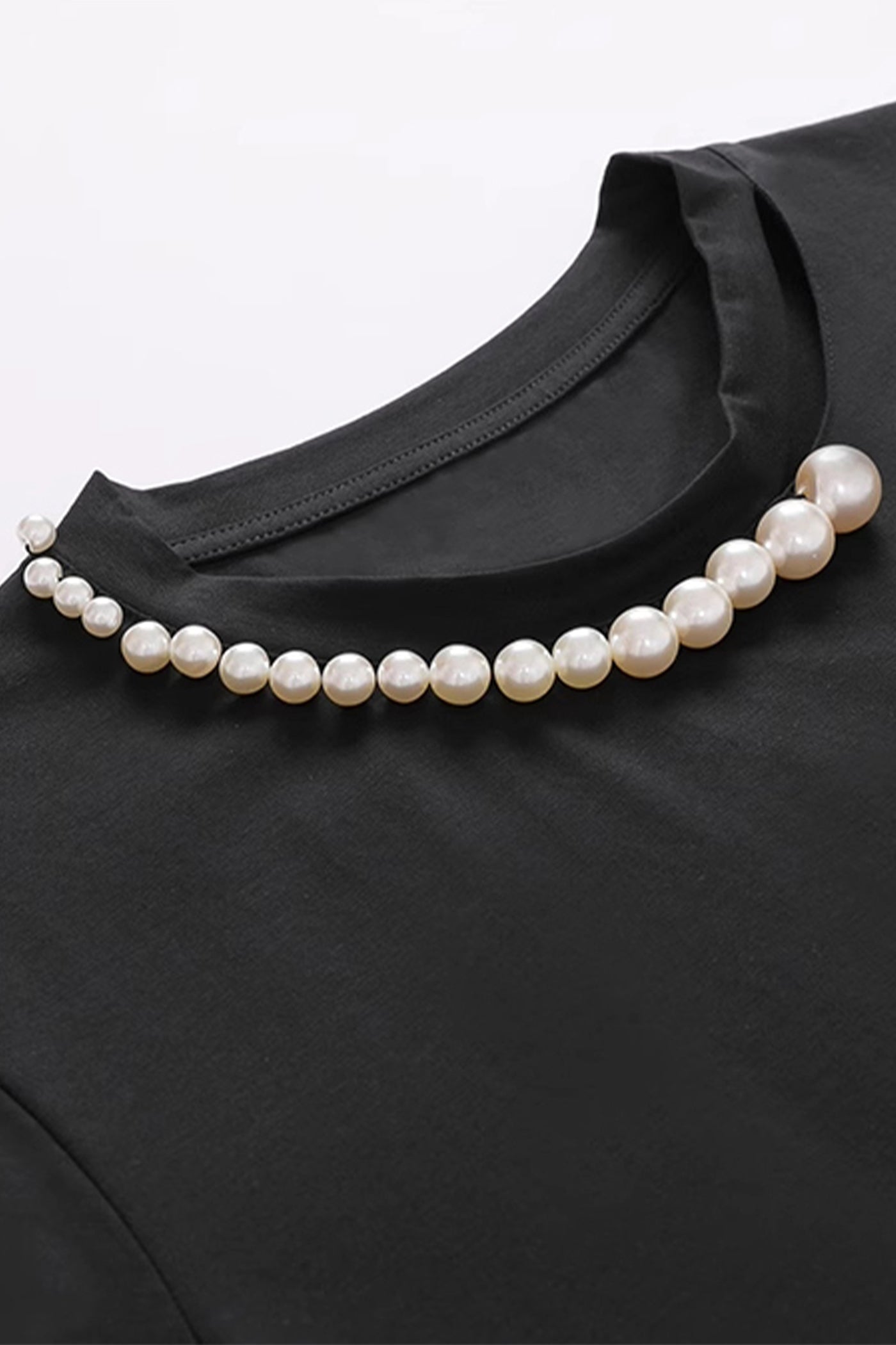 KAMILAN European & American Style Pearl-Embellished T-Shirt