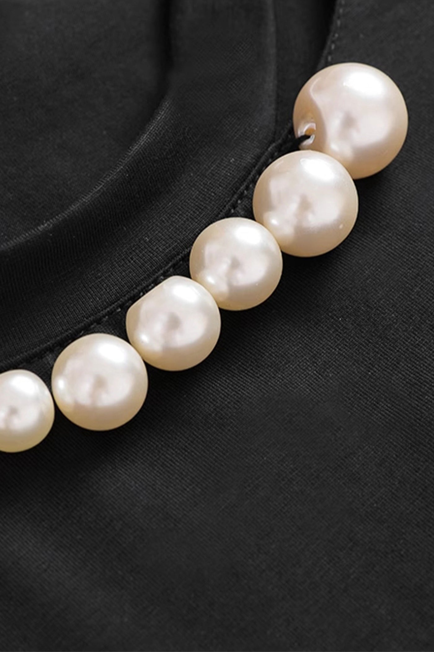KAMILAN European & American Style Pearl-Embellished T-Shirt