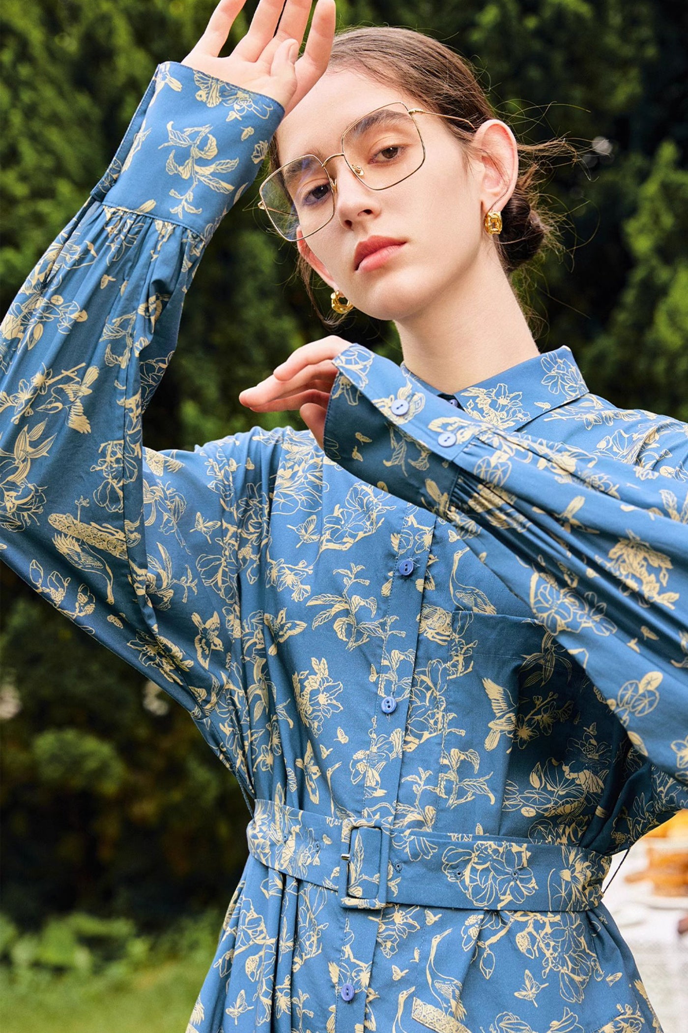 KAMILAN French Style High Waist Shirt Dress for Women – 2025 Fall Floral Print A-Line Midi Dress
