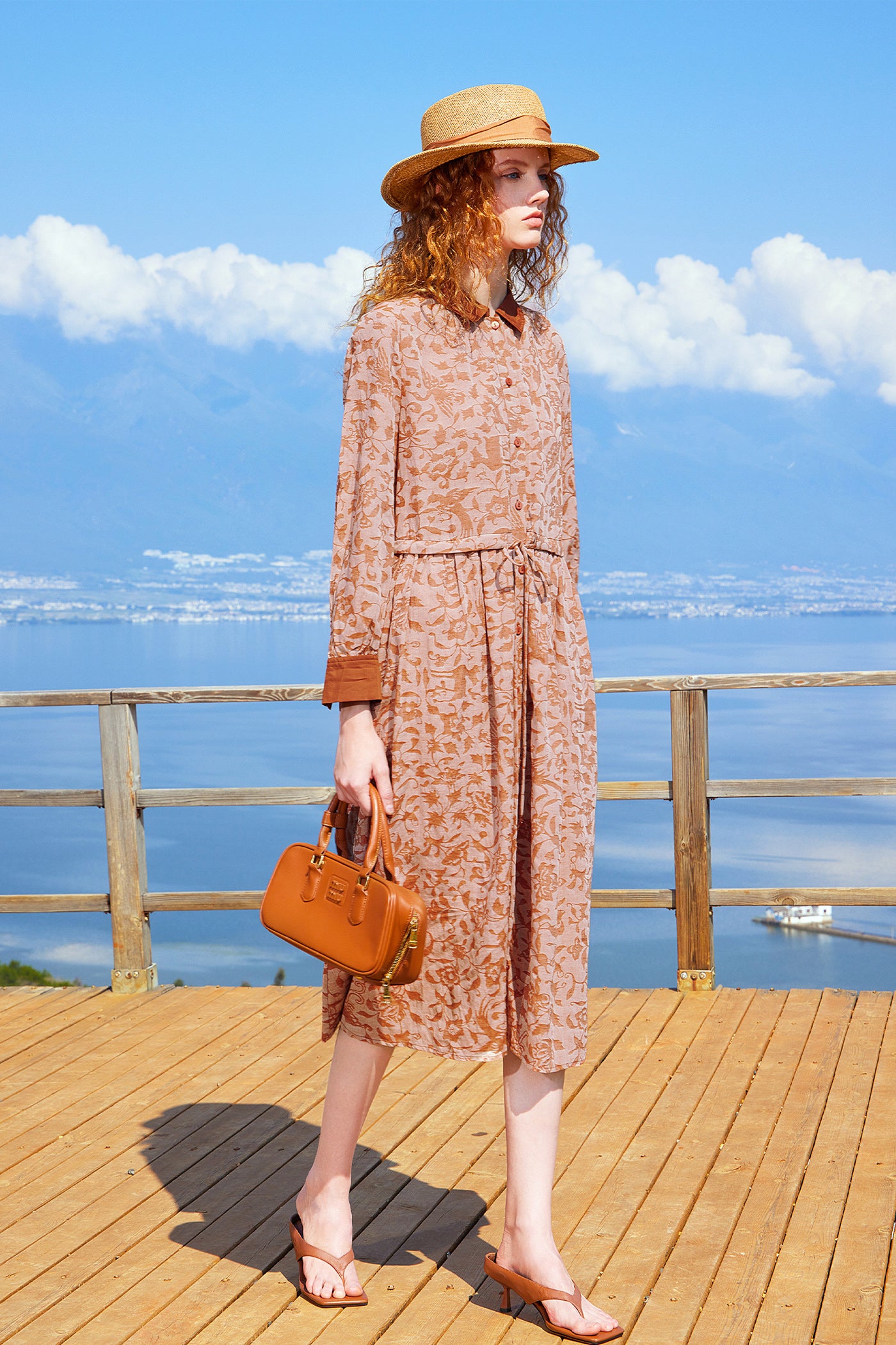 KAMILAN French Vintage-Inspired Elegant Printed Shirt Dress for Women – 2025 Spring & Autumn Collection, Mid-Length