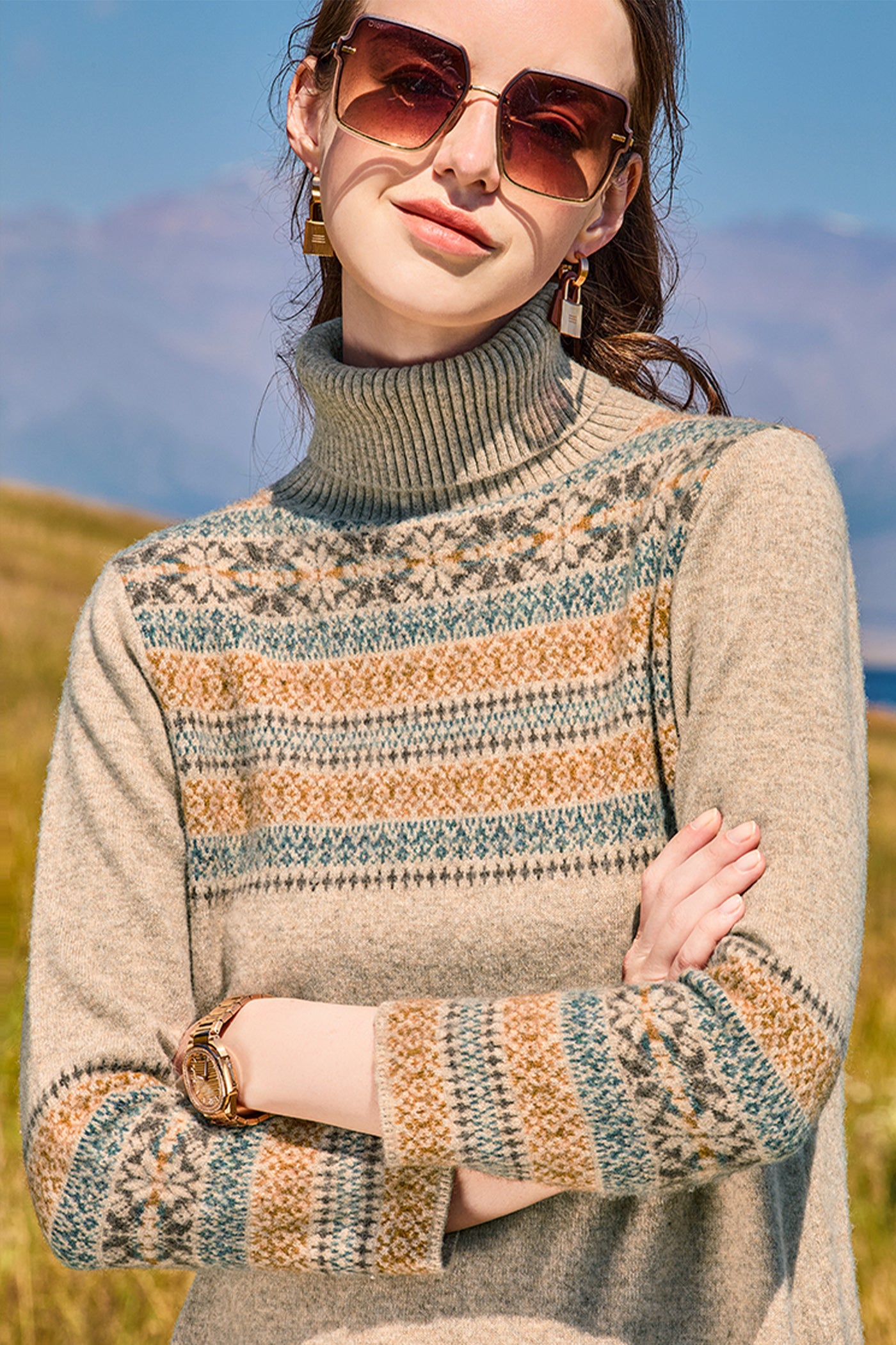 KAMILAN wool knitted dress for women, autumn and winter 2025 new mid to long style, high neck sweater base skirt, A-line skirt