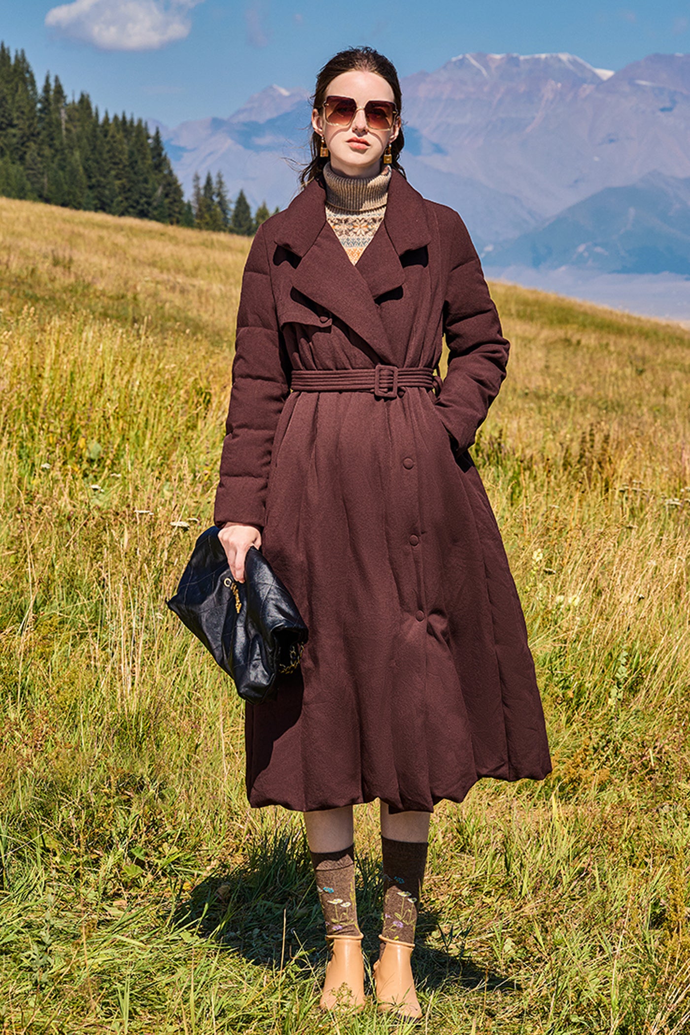 KAMILAN wool knitted dress for women, autumn and winter 2025 new mid to long style, high neck sweater base skirt, A-line skirt