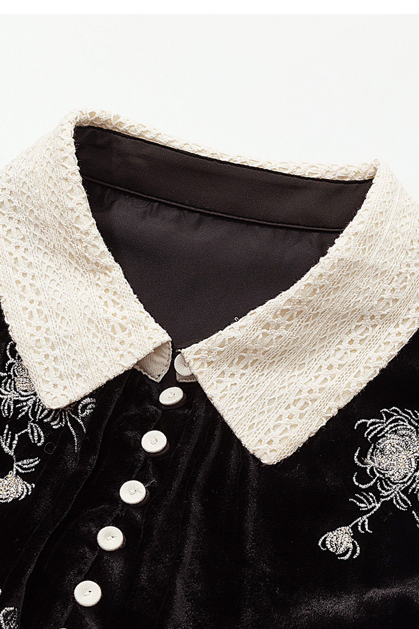 KAMILAN French-Style Embroidered Midi Dress – 2025 Fall/Winter New Contrast Collar A-Line Dress for Women