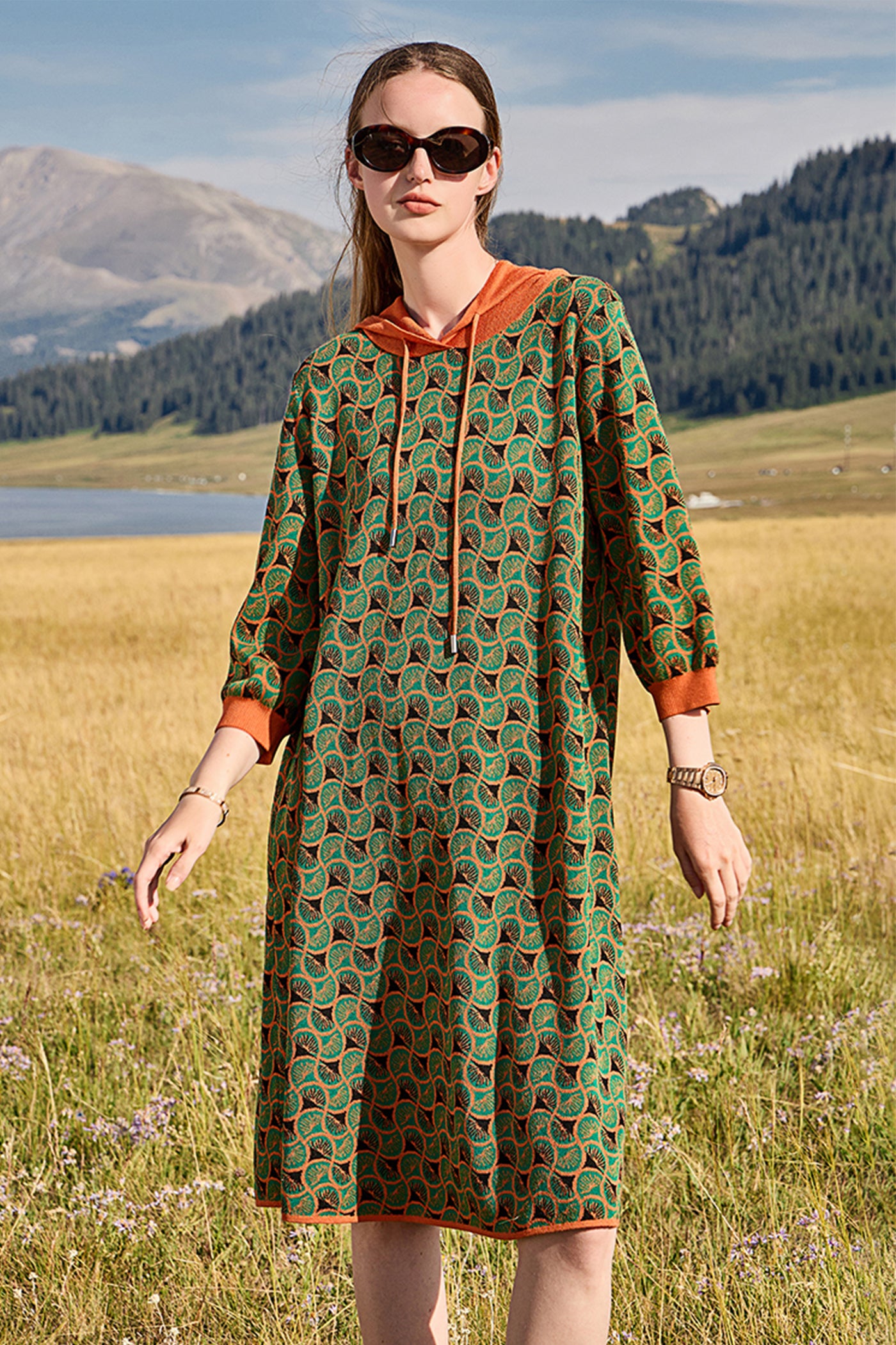 KAMILAN Women's Hooded Knit Sweater Dress | 2025 Fall Loose Mid-Length A-Line Pullover