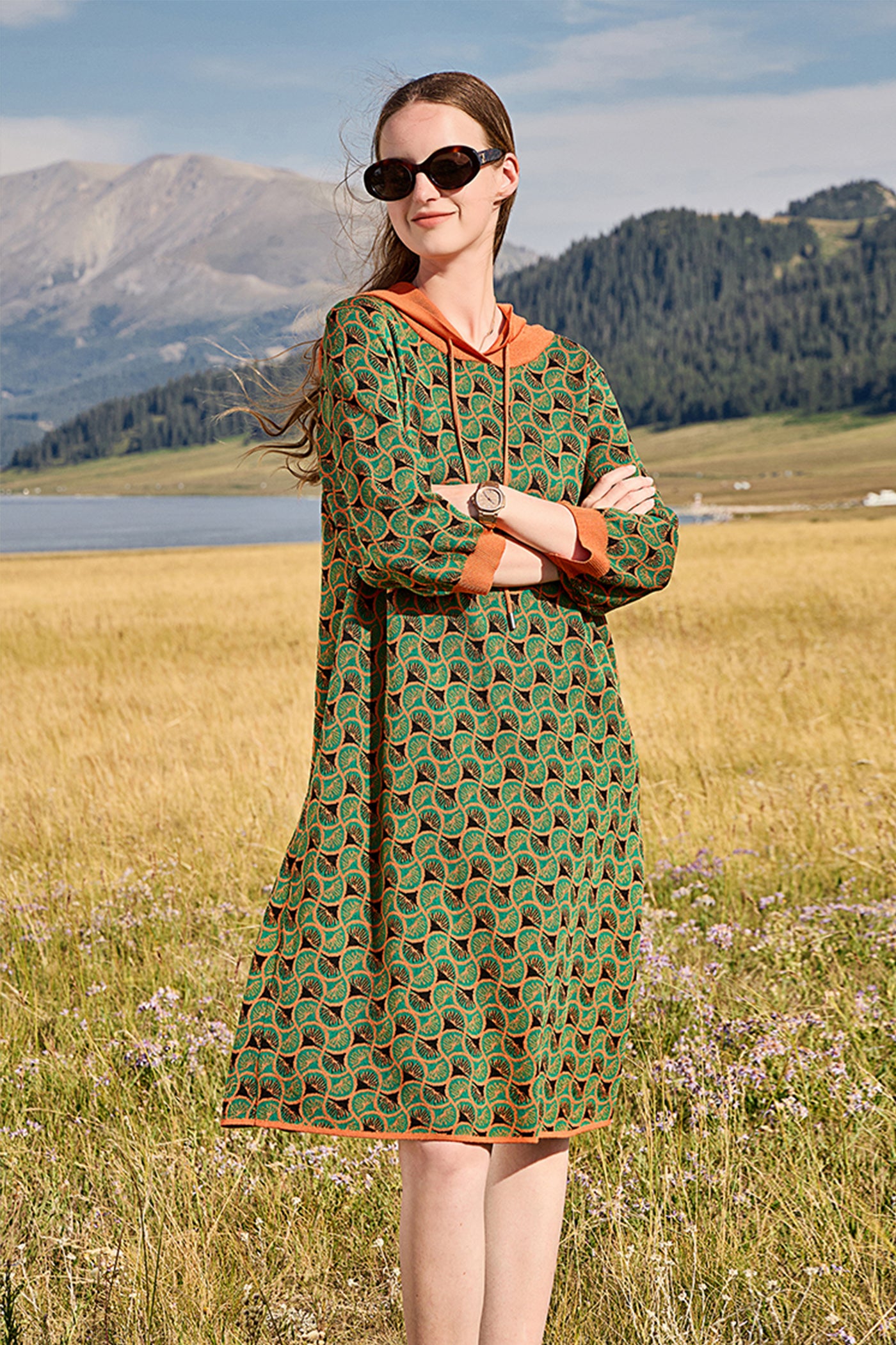 KAMILAN Women's Hooded Knit Sweater Dress | 2025 Fall Loose Mid-Length A-Line Pullover