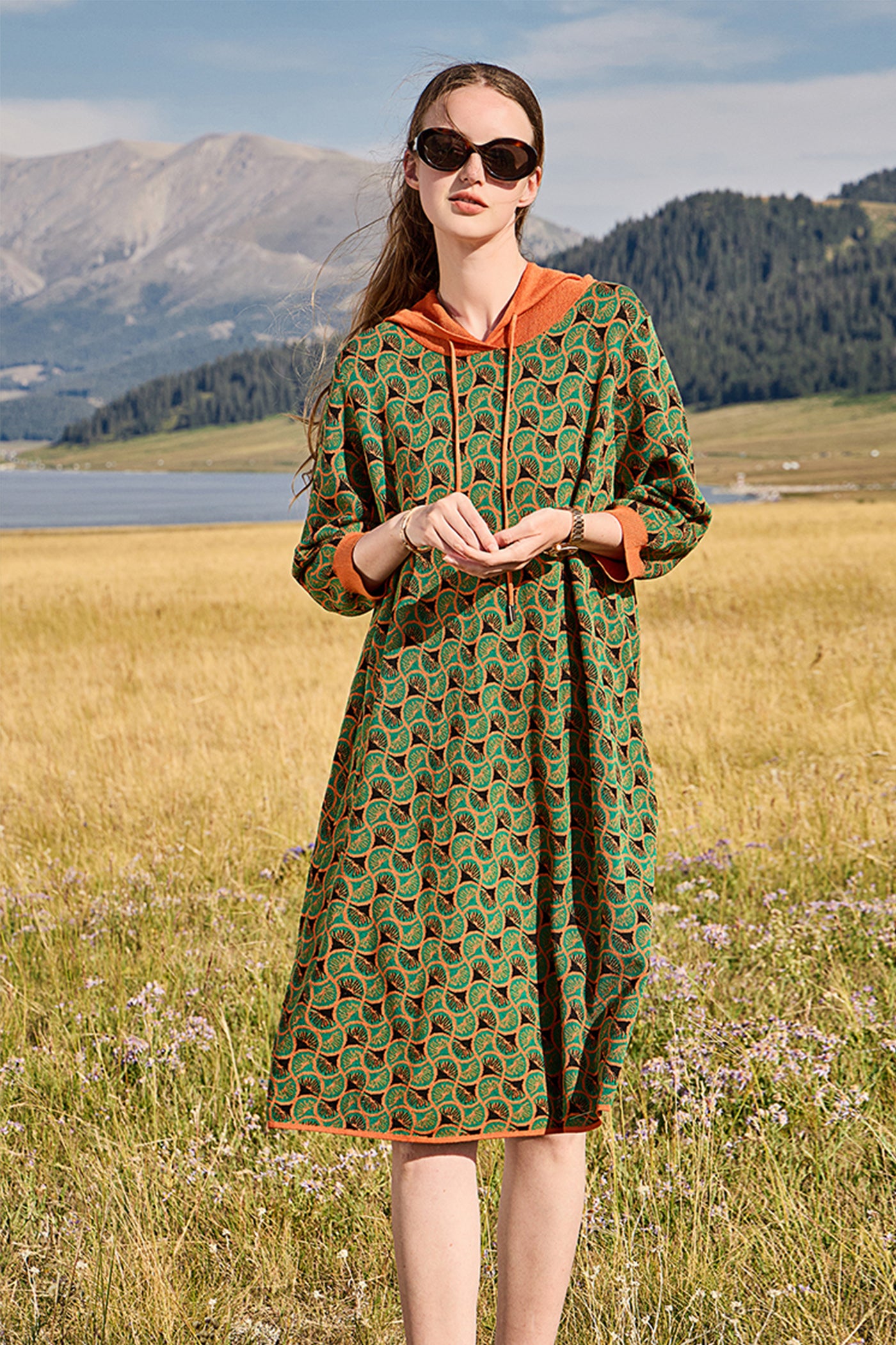 KAMILAN Women's Hooded Knit Sweater Dress | 2025 Fall Loose Mid-Length A-Line Pullover