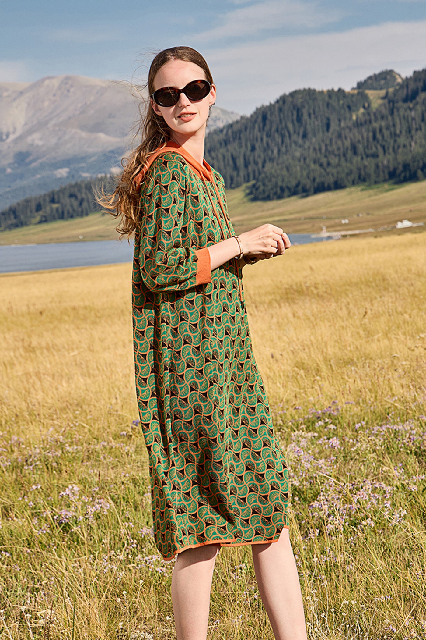 KAMILAN Women's Hooded Knit Sweater Dress | 2025 Fall Loose Mid-Length A-Line Pullover