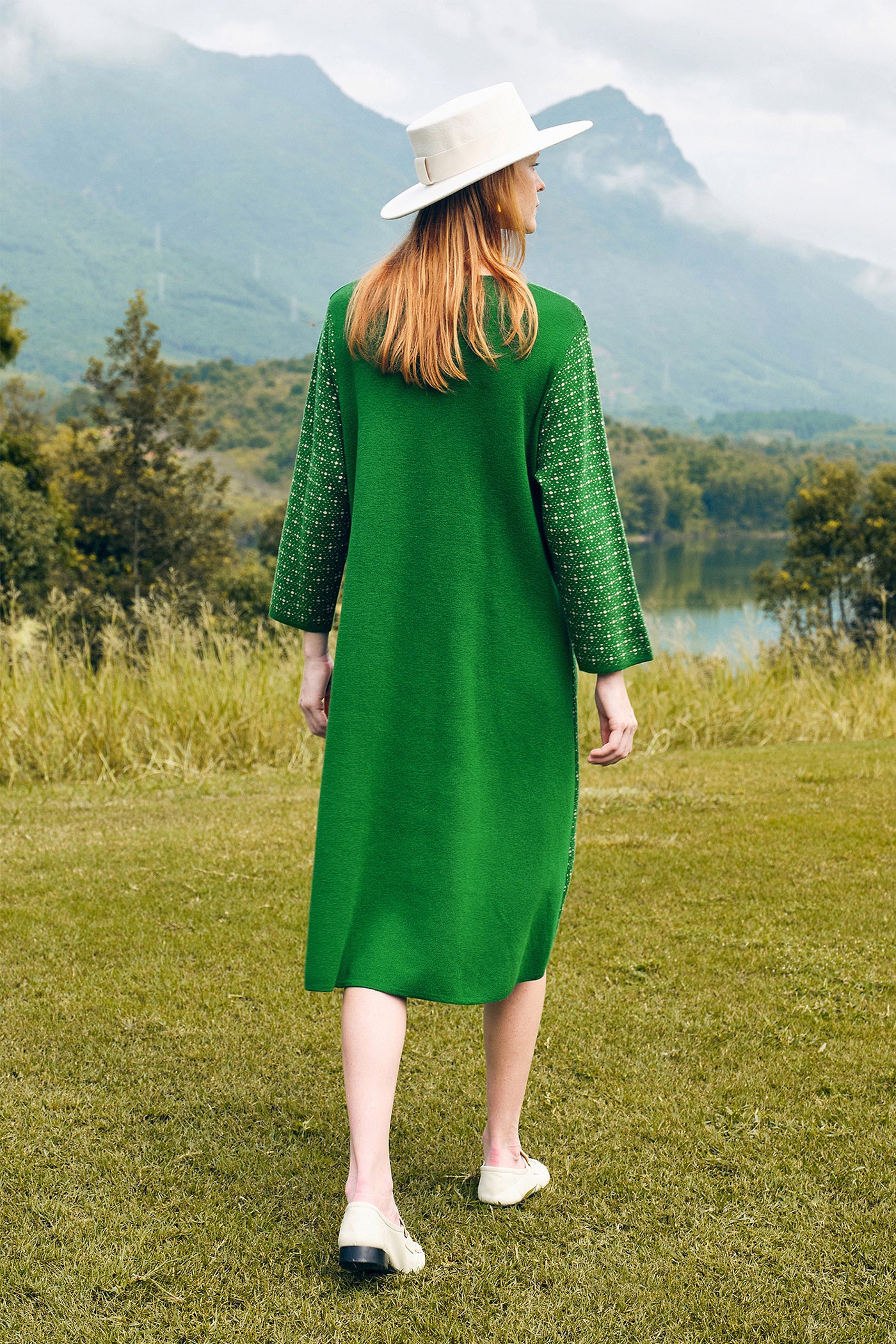 KAMILAN Retro Knit Midi Dress – 2025 Autumn New Patchwork A-Line Sweater Dress