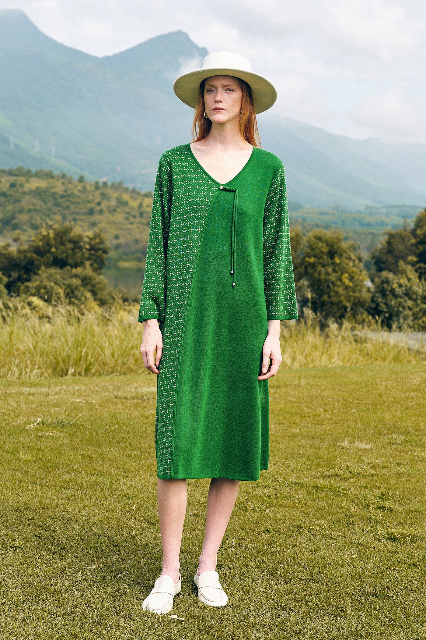KAMILAN Retro Knit Midi Dress – 2025 Autumn New Patchwork A-Line Sweater Dress