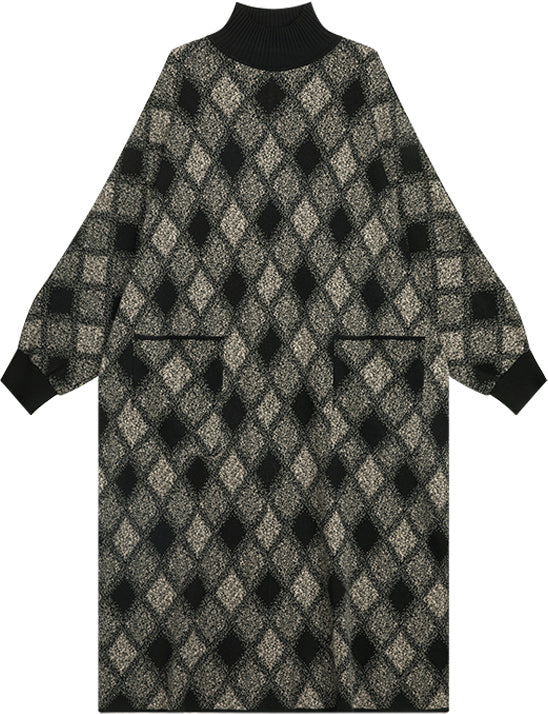 KAMILAN French plaid long sleeved dress for women in autumn and winter