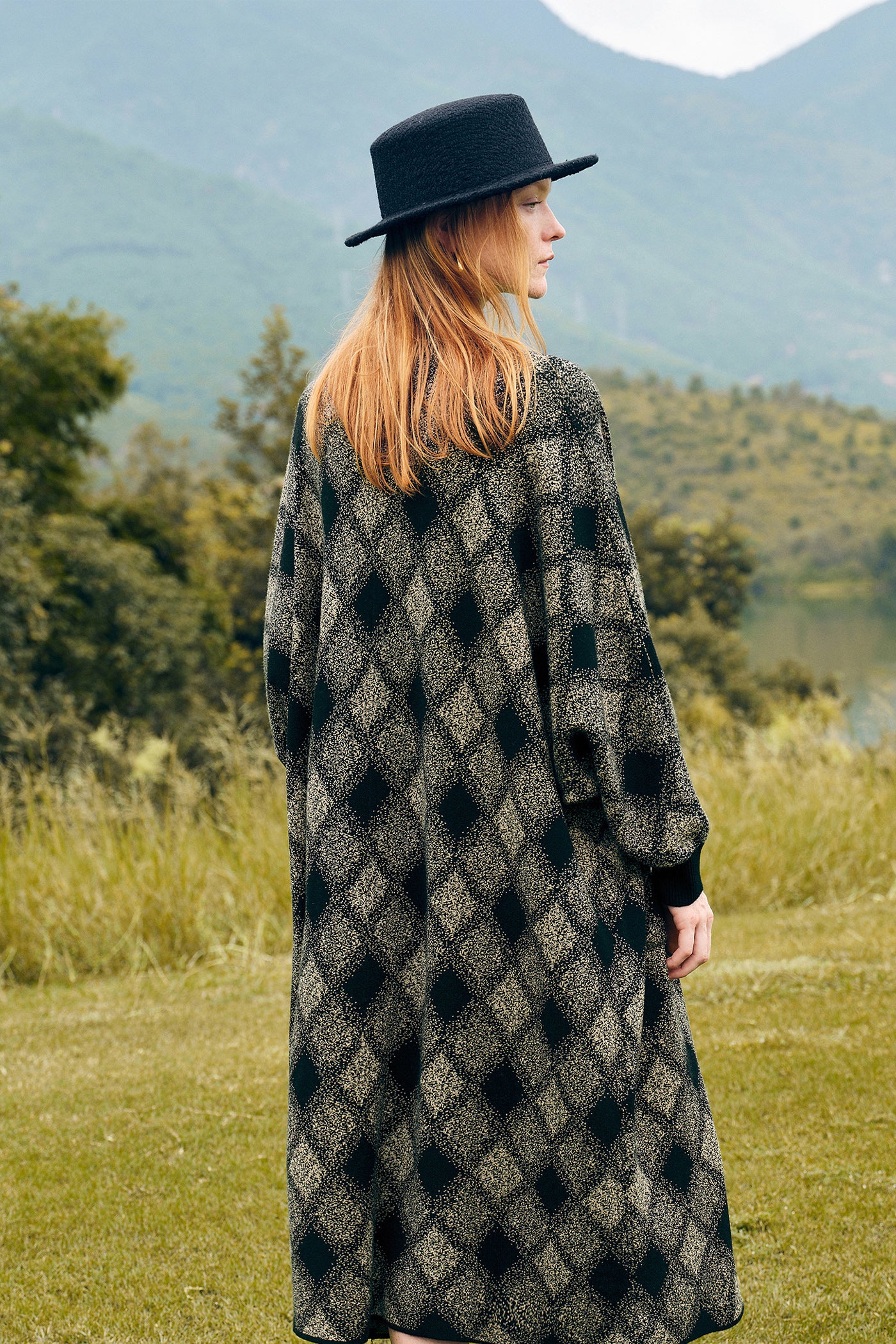 KAMILAN French plaid long sleeved dress for women in autumn and winter