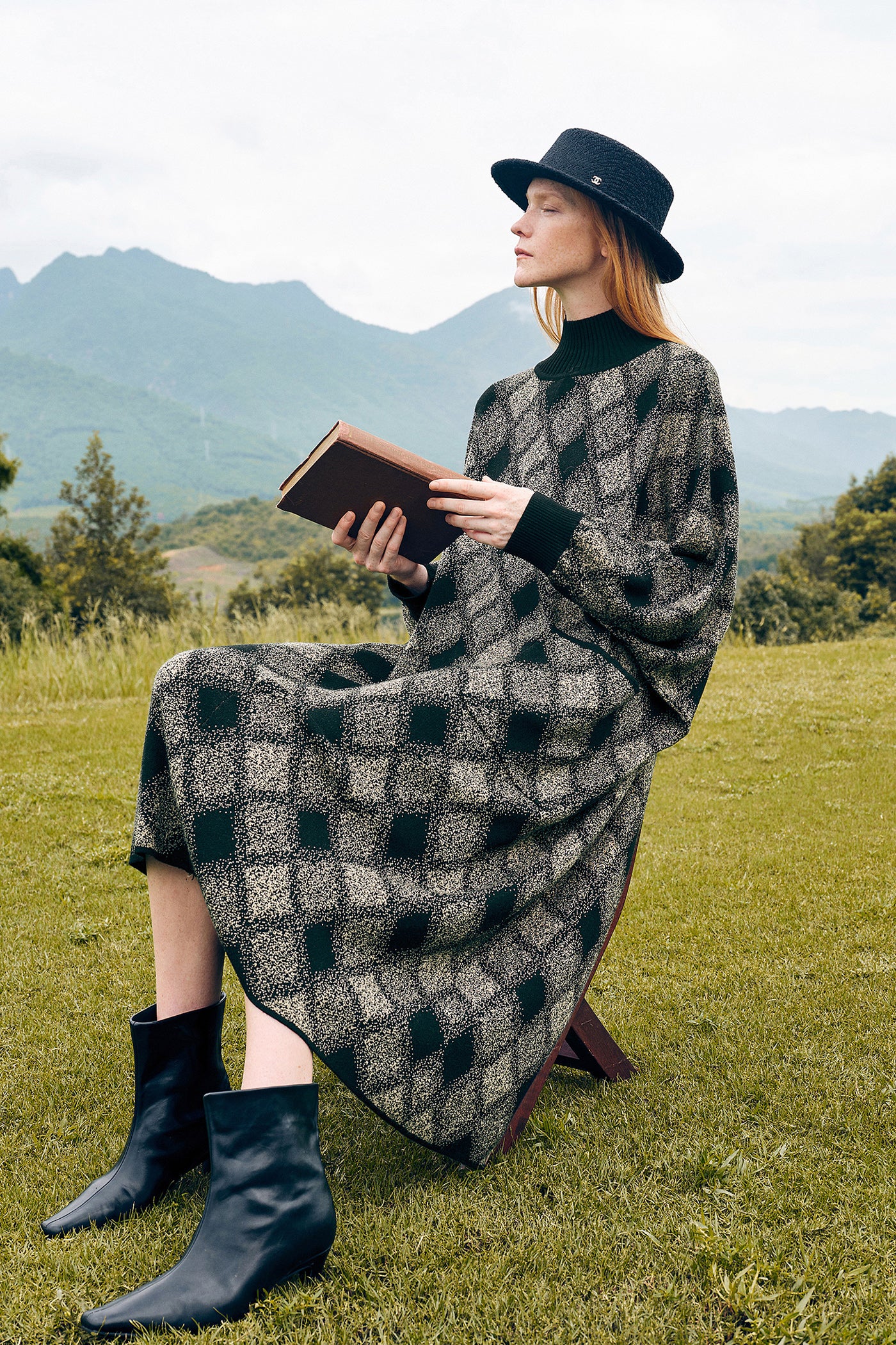 KAMILAN French plaid long sleeved dress for women in autumn and winter