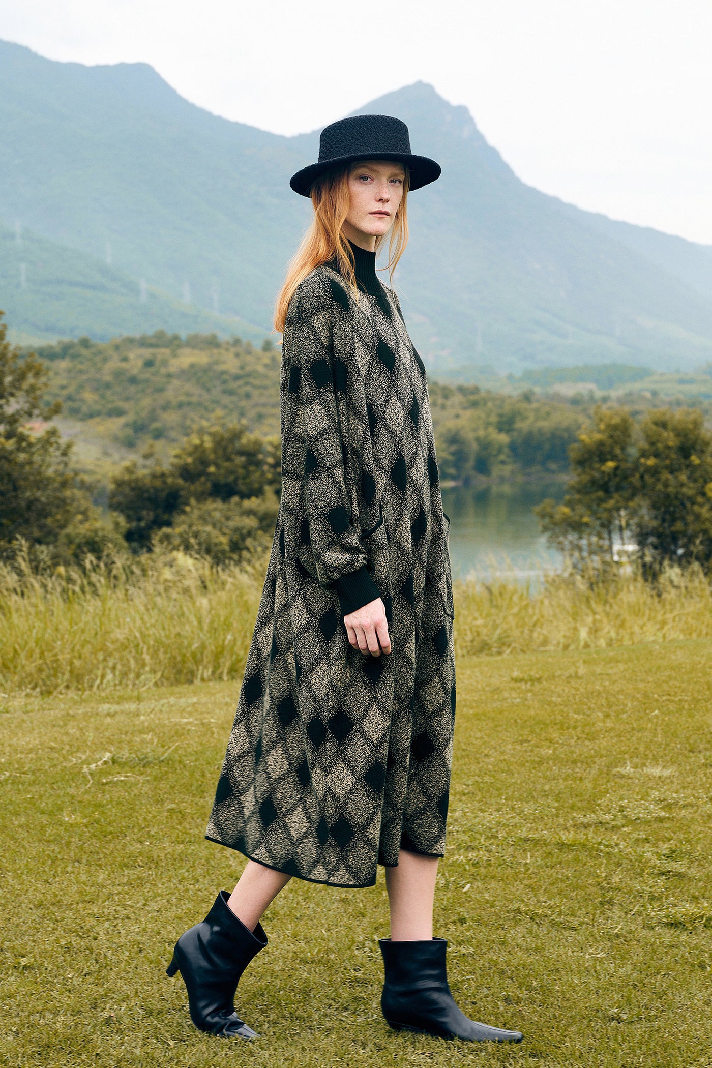 KAMILAN French plaid long sleeved dress for women in autumn and winter