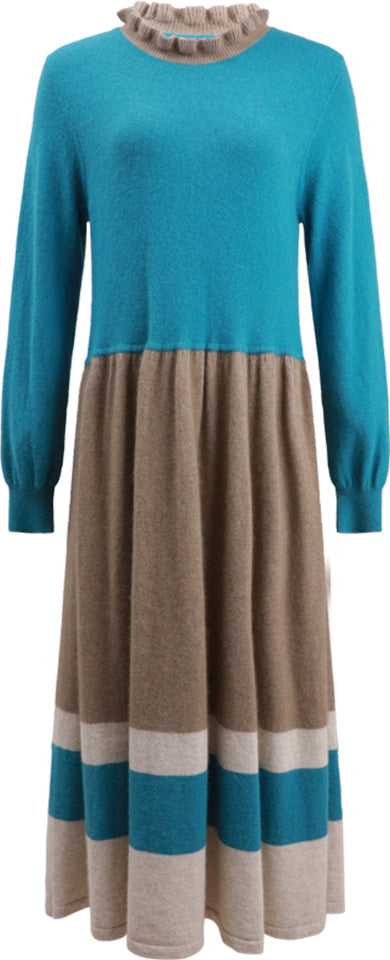 KAMILAN French Chic Knit-Panel Midi Dress – 2025 Autumn New Long-Sleeve Slim-Fit Sweater Dress