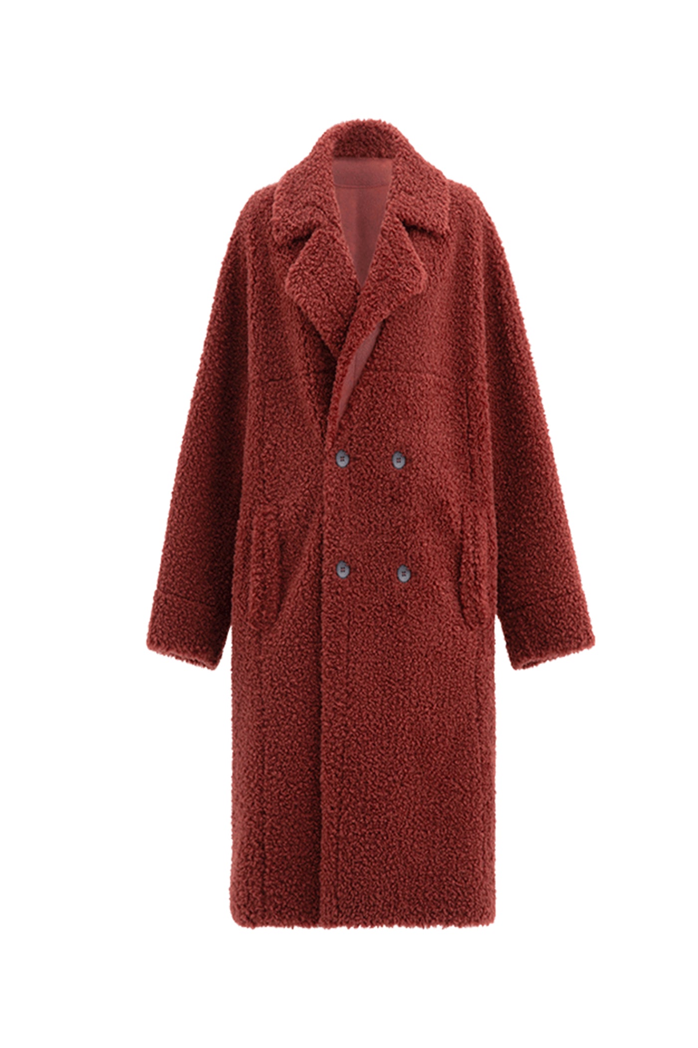 KAMILAN Women's Angola Red Faux Fur Coat – 2025 Winter New Mid-Length Oversized Warm Outerwear