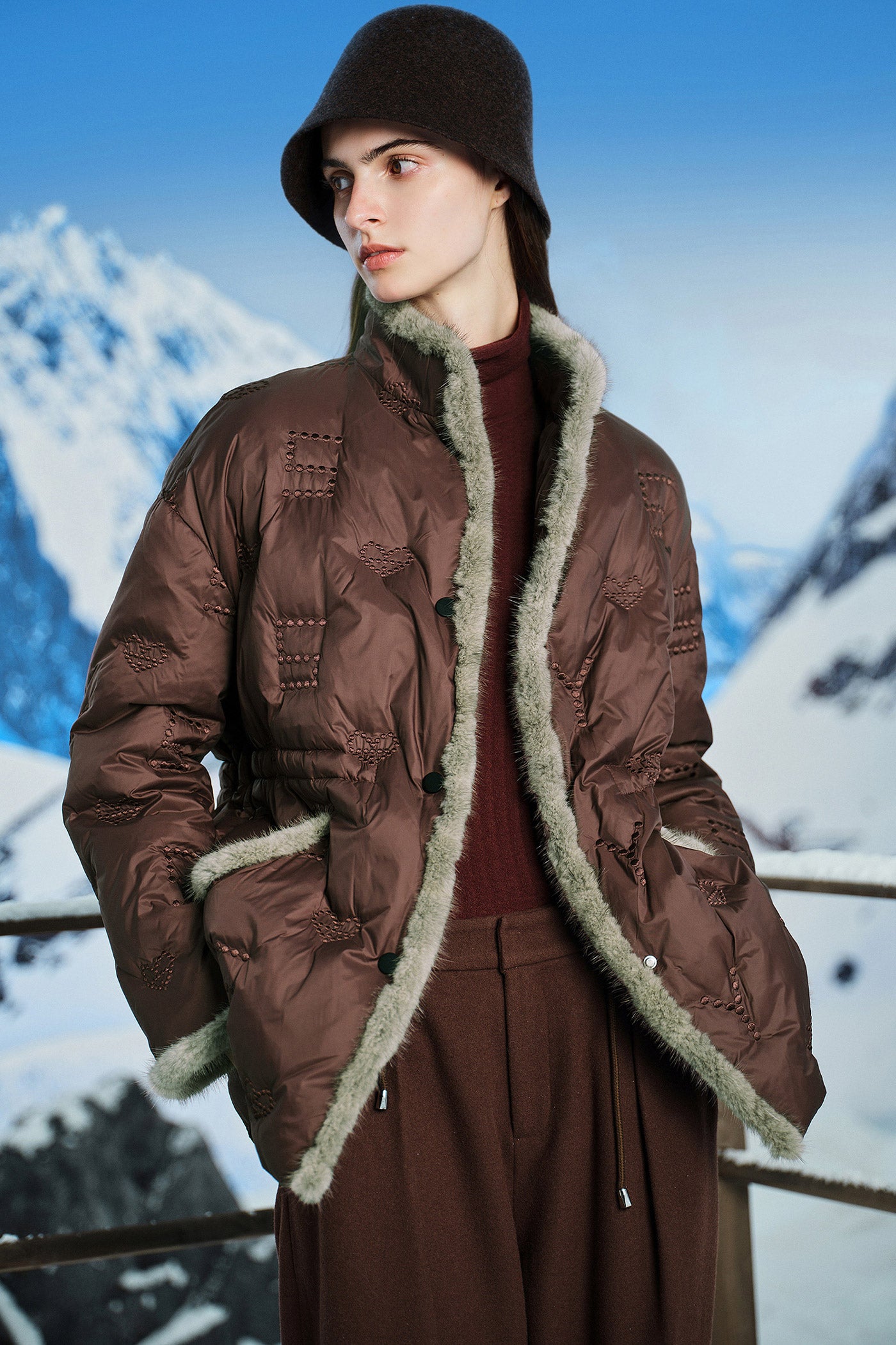 KAMILAN Women's Mink Fur Collar Down Jacket – 2025 Winter Collection, Stylish High Neck White Goose Down Coat