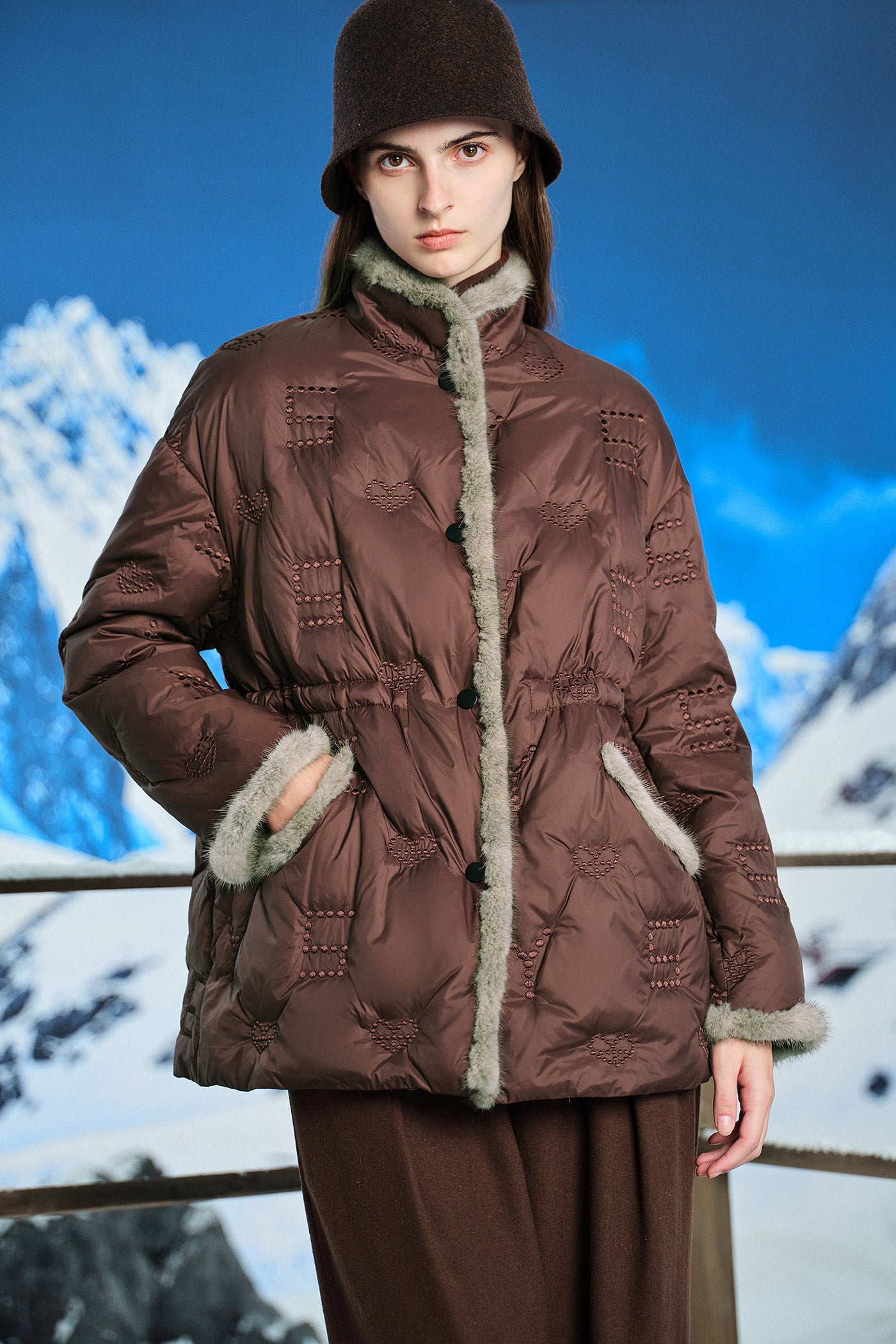 KAMILAN Women's Mink Fur Collar Down Jacket – 2025 Winter Collection, Stylish High Neck White Goose Down Coat