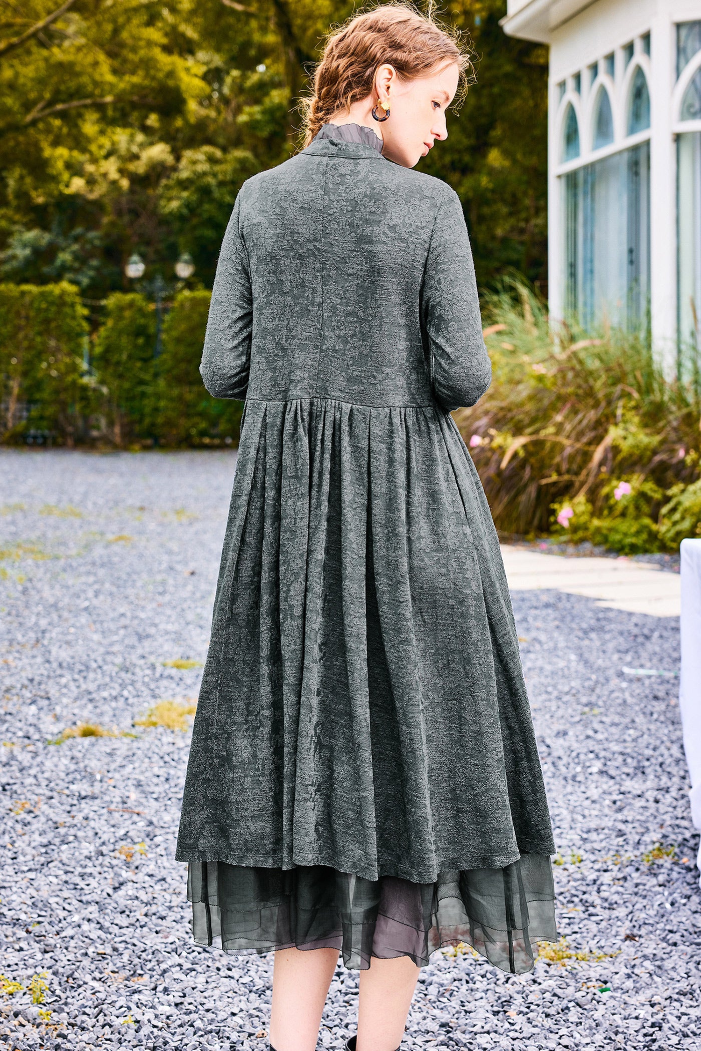 KAMILAN Women's Wool Midi Dress – 2025 Autumn New Patchwork A-Line Sweater Dress