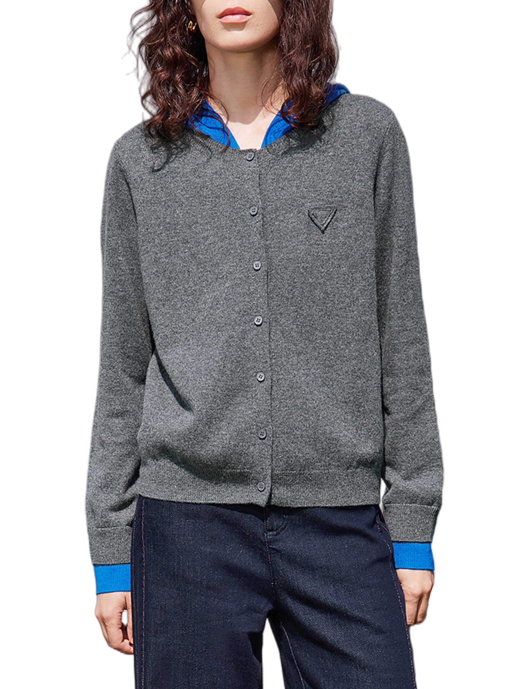 KAMILAN Women’s 2025 Fall 100% Merino Wool Colorblock Hooded Knit Cardigan Button-Front Soft Loose-Fit Sweater Jacket