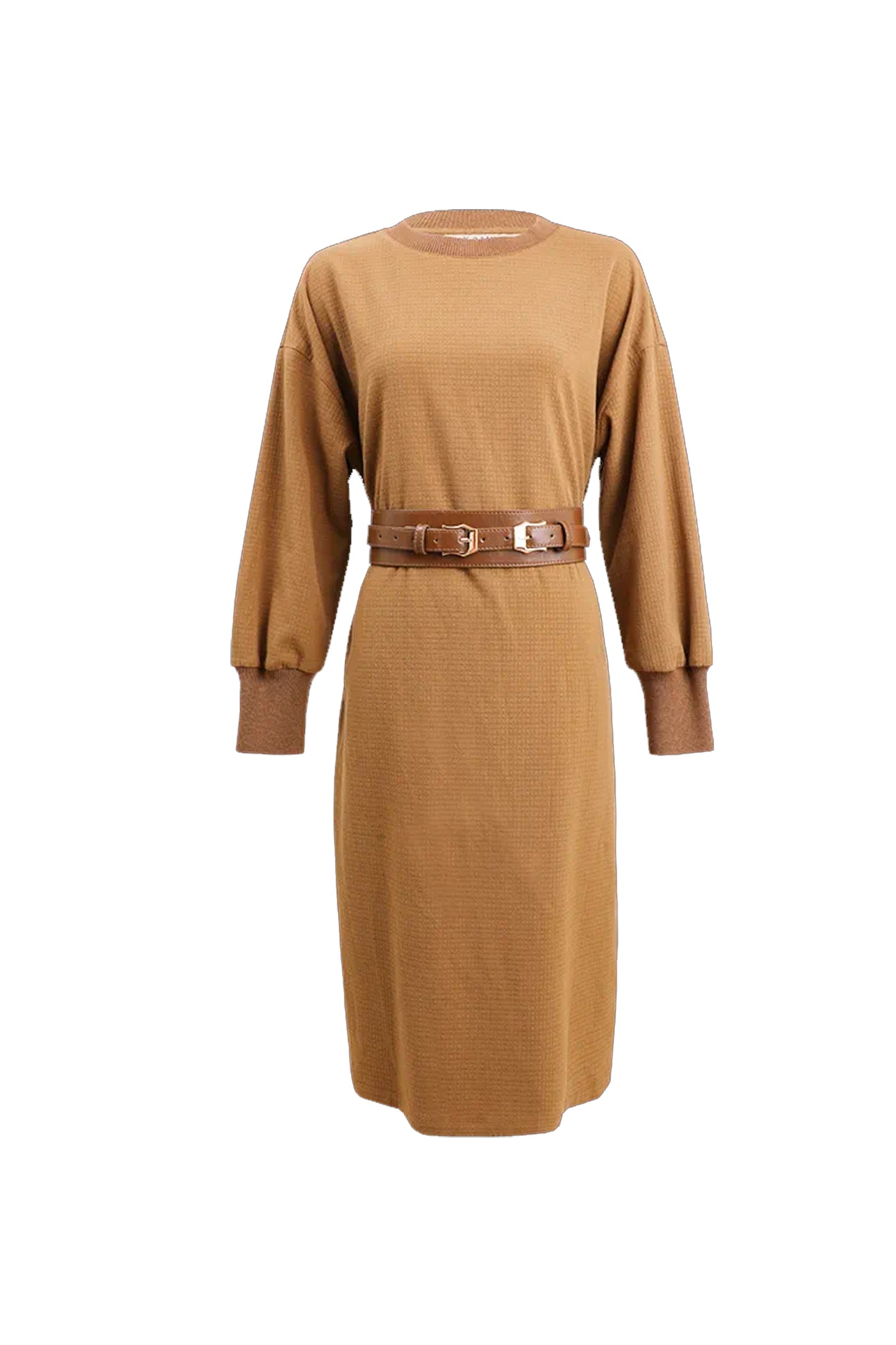 KAMILAN Autumn Knit Dress in Sculpted Silhouette with Crew Neckline