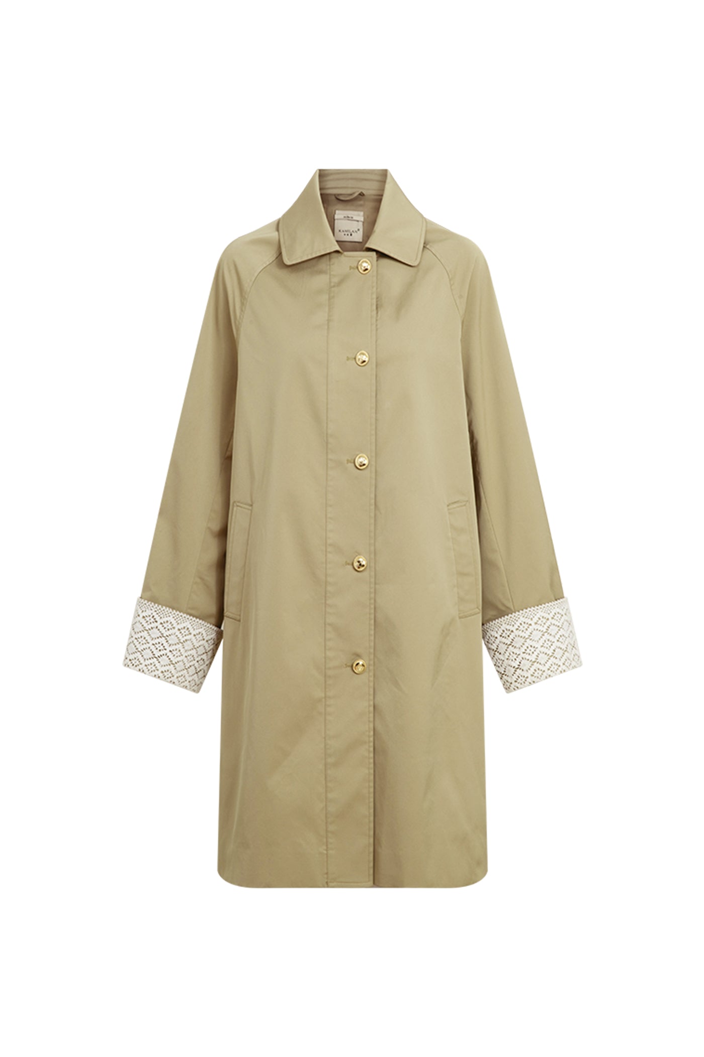 KAMILAN Mid-Length Tailored Coat with Lace Cuff Detail