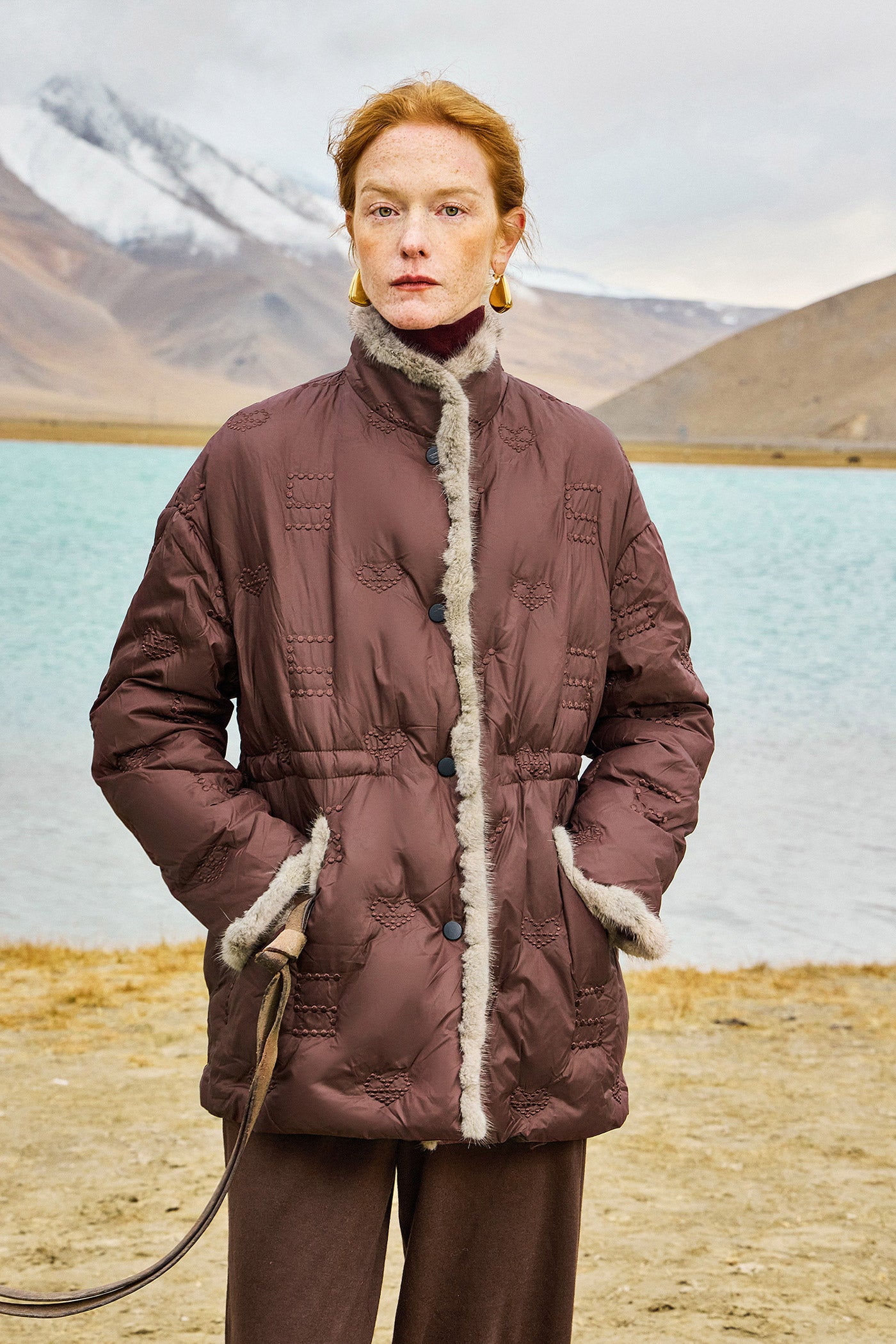 KAMILAN Women's Mink Fur Collar Down Jacket – 2025 Winter Collection, Stylish High Neck White Goose Down Coat