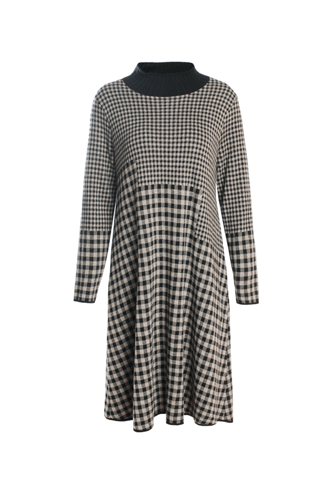 KAMILAN Women's Plaid Knitted Sweater Dress – 2025 Autumn New Mid-Length Long-Sleeve Half-Turtleneck Dress