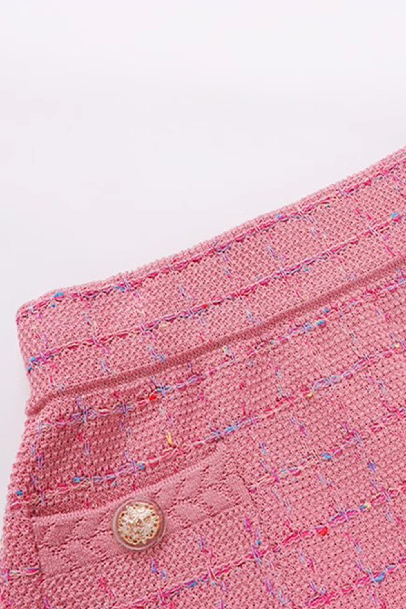 KAMILAN French Chic Tweed-Inspired Skirt – 2025 Autumn New Women's Pink High-Waist A-Line Mini Skirt