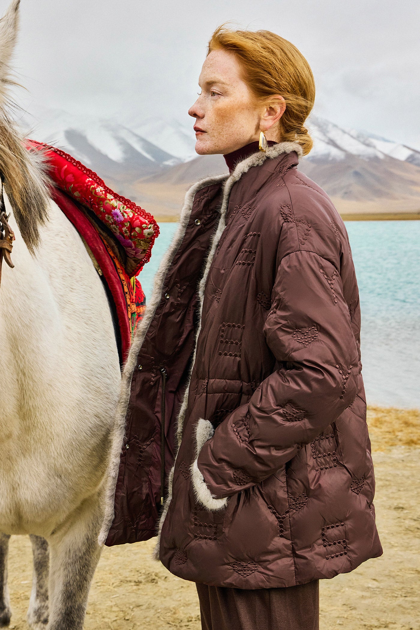 KAMILAN Women's Mink Fur Collar Down Jacket – 2025 Winter Collection, Stylish High Neck White Goose Down Coat