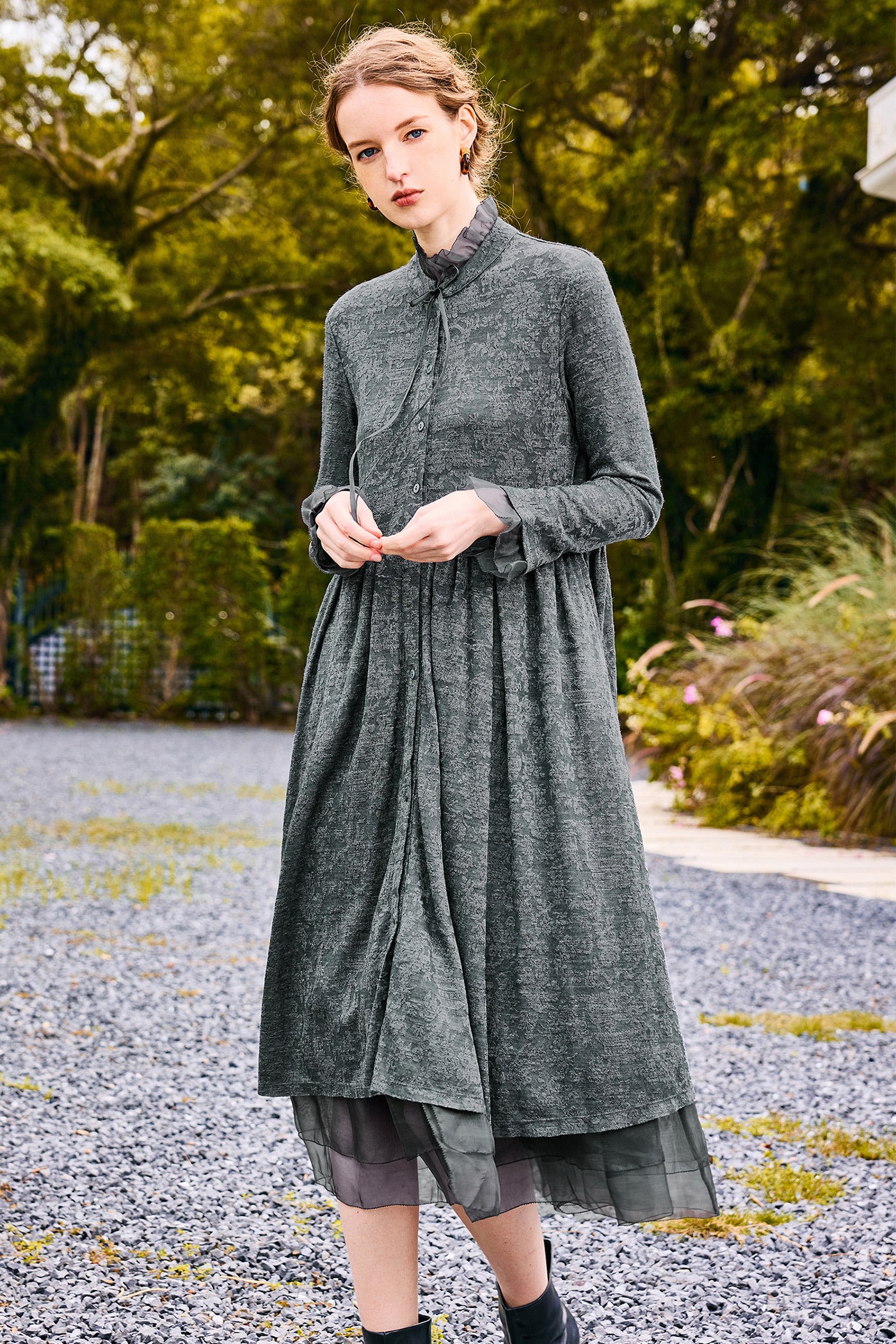 KAMILAN Women's Wool Midi Dress – 2025 Autumn New Patchwork A-Line Sweater Dress