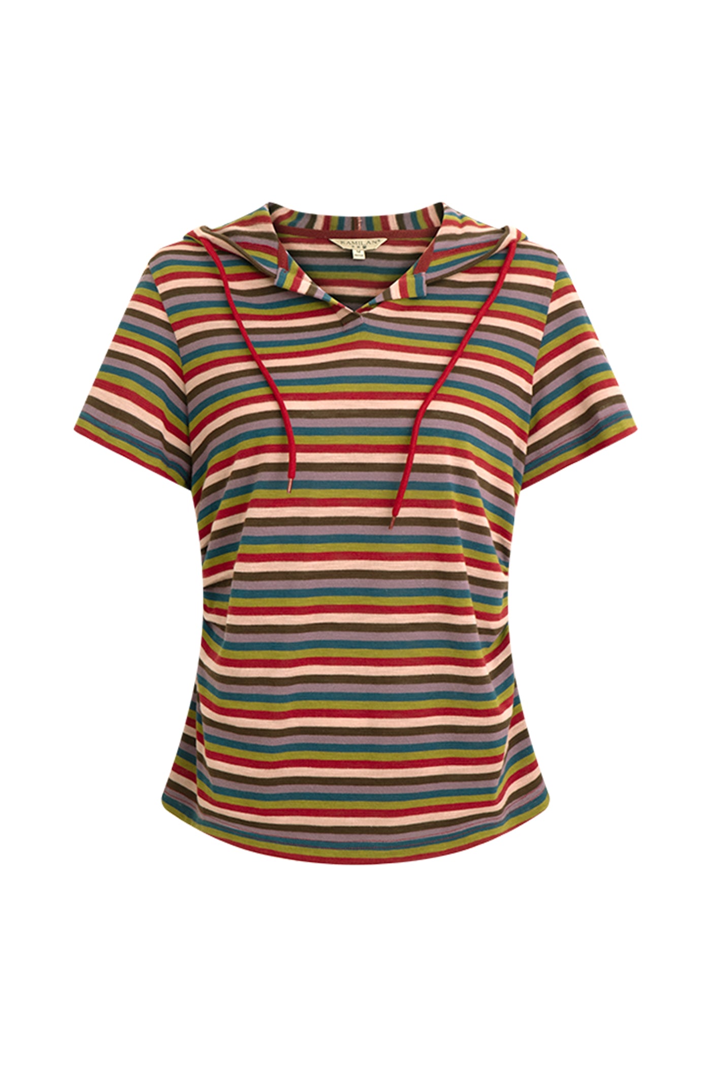 KAMILAN Multicolor Striped Hooded Tee in Fine Knit Cotton
