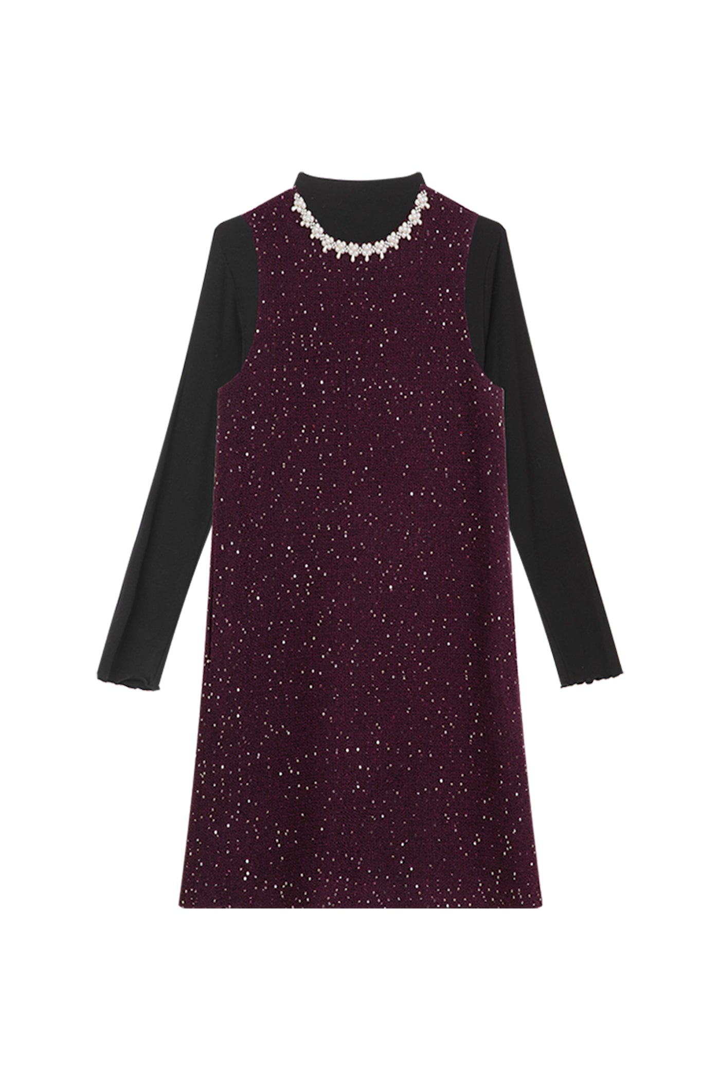 KAMILAN Embellished Wool Tweed Dress Set in Bordeaux