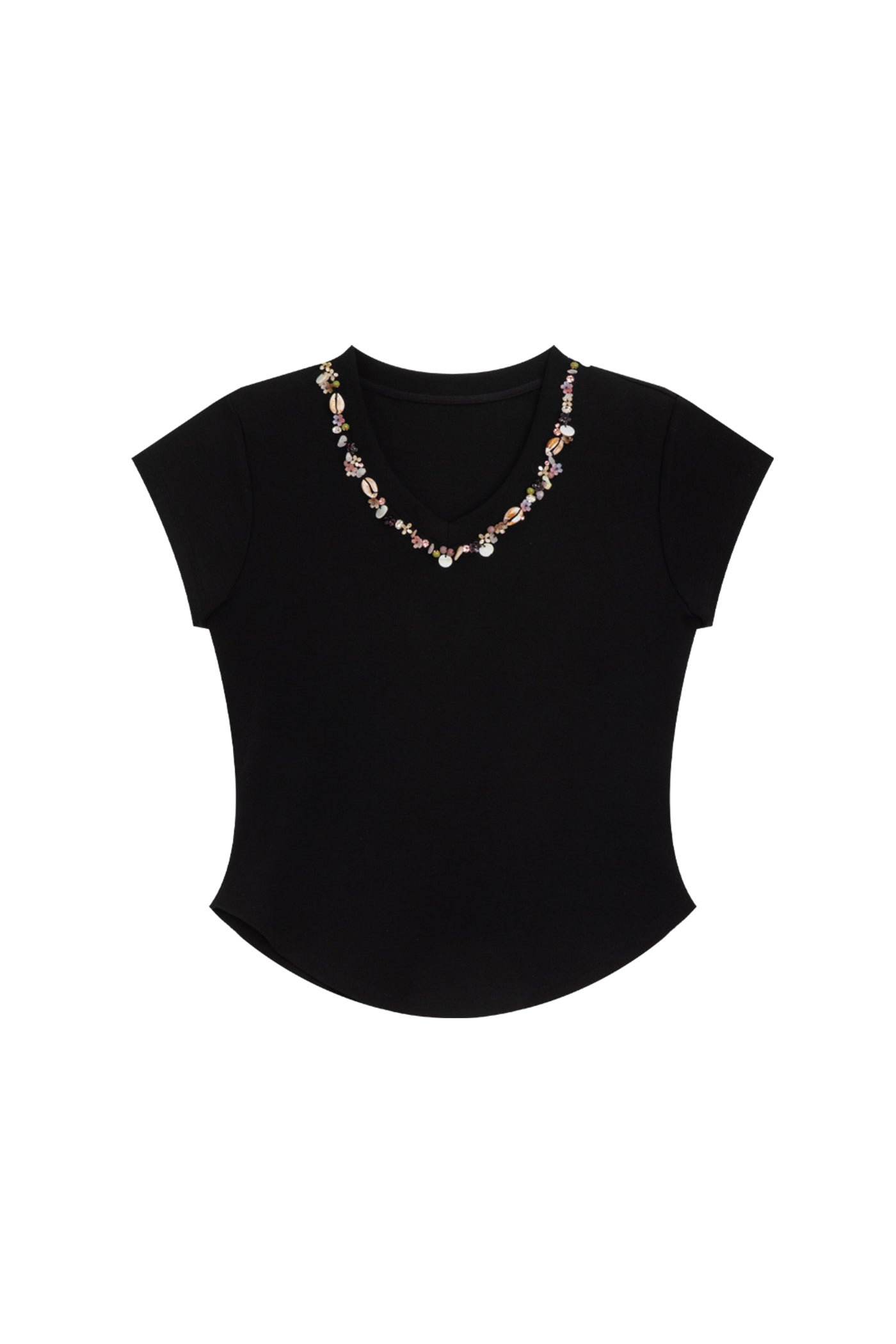 KAMILAN Embellished V-Neck Short-Sleeve Tee