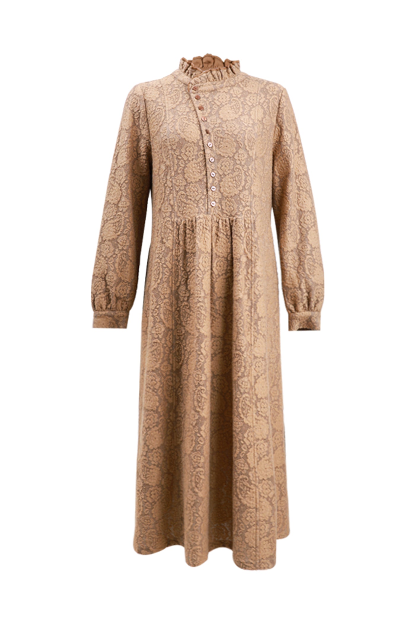 KAMILAN Jacquard Dress with Frilled Collar
