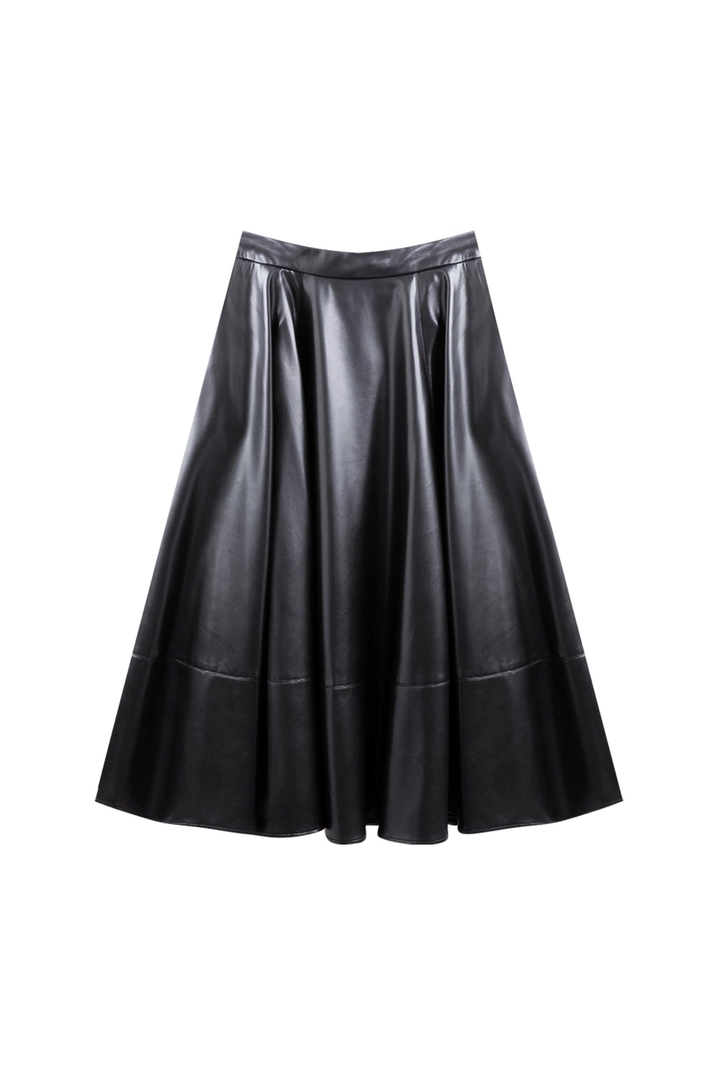 KAMILAN Women's High-Waist Midi Skirt – 2025 Winter New Faux Leather PU Skirt Elegant A-Line Bottom