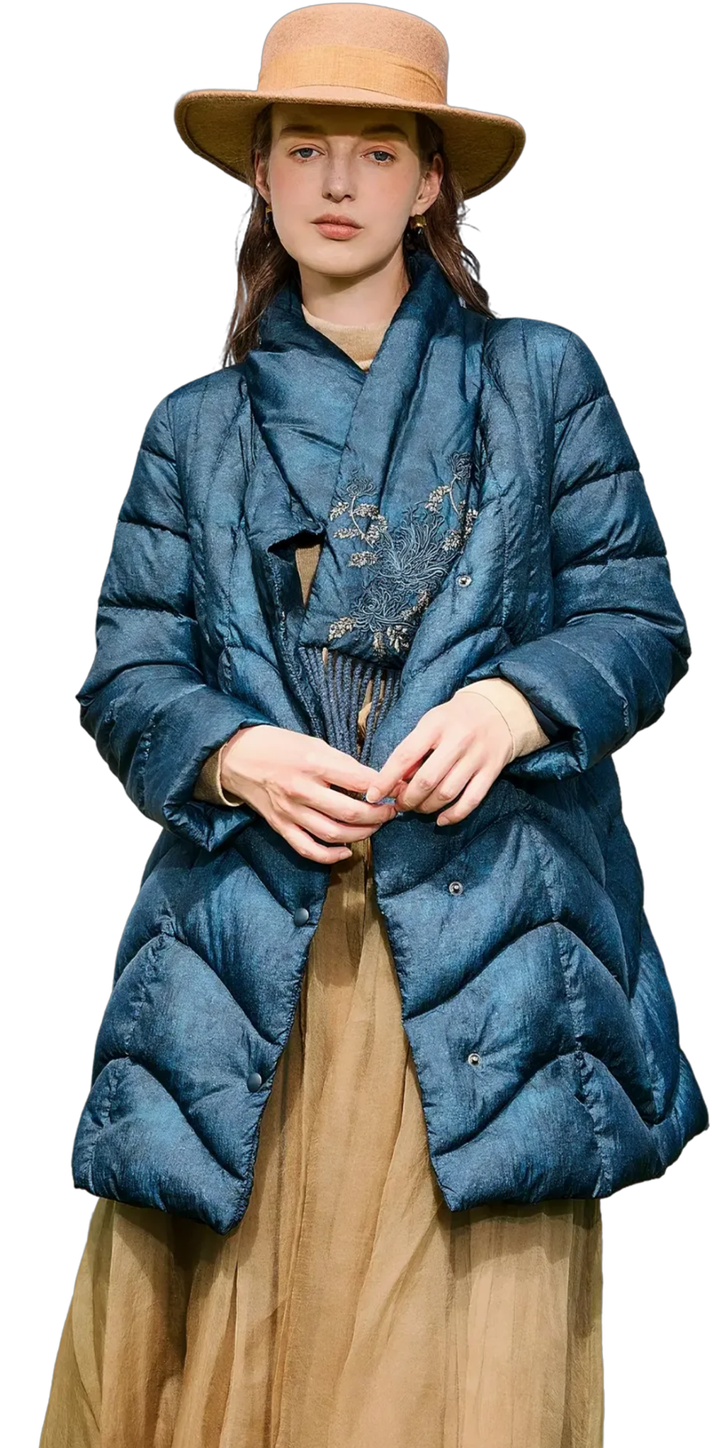 KAMILAN Women's Mid-Long White Goose Down Coat 2025 Winter New Cocoon-Style Warm Down Jacket