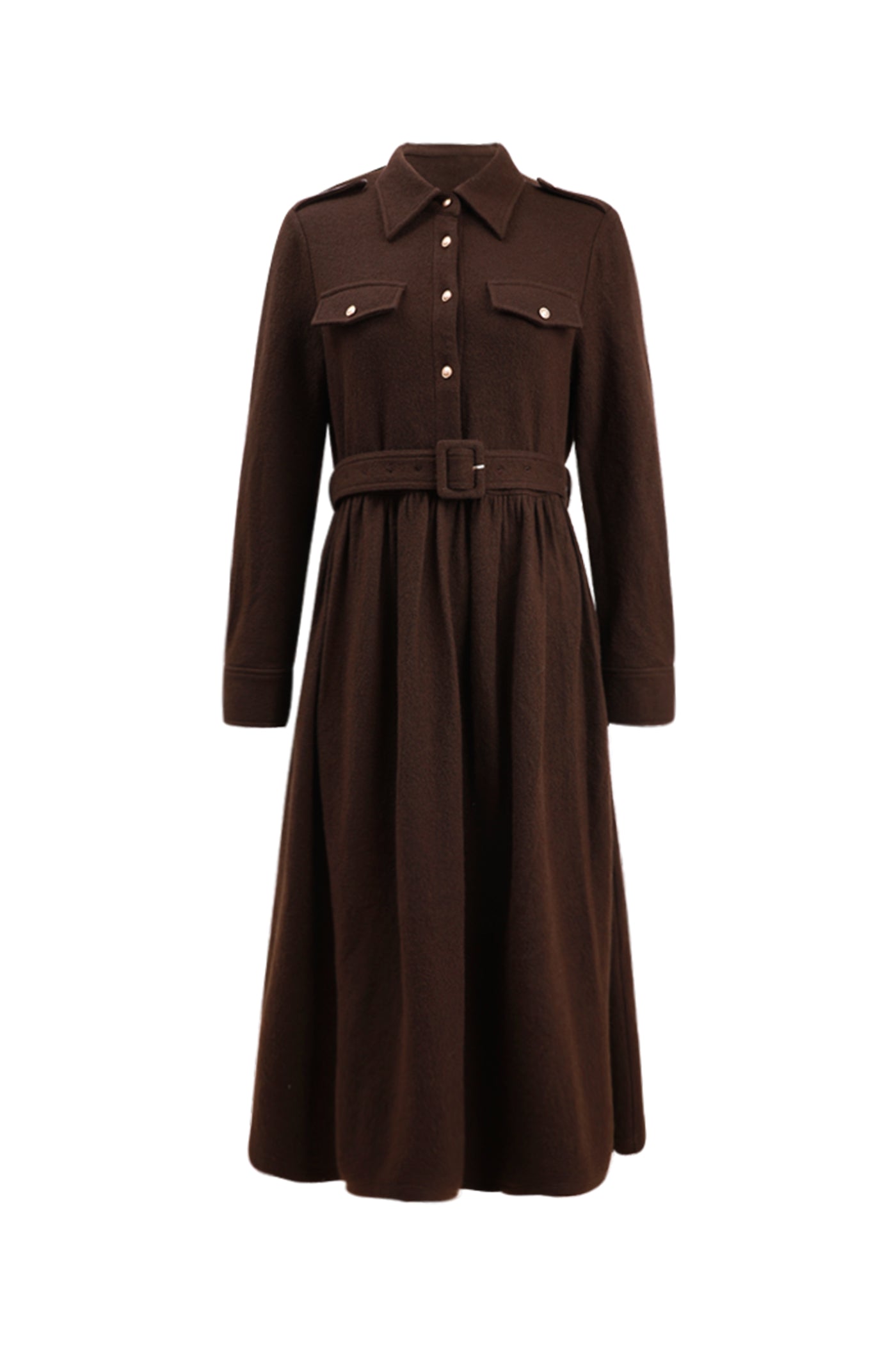 KAMILAN French-Inspired Wool Midi Dress with Cinched Waist