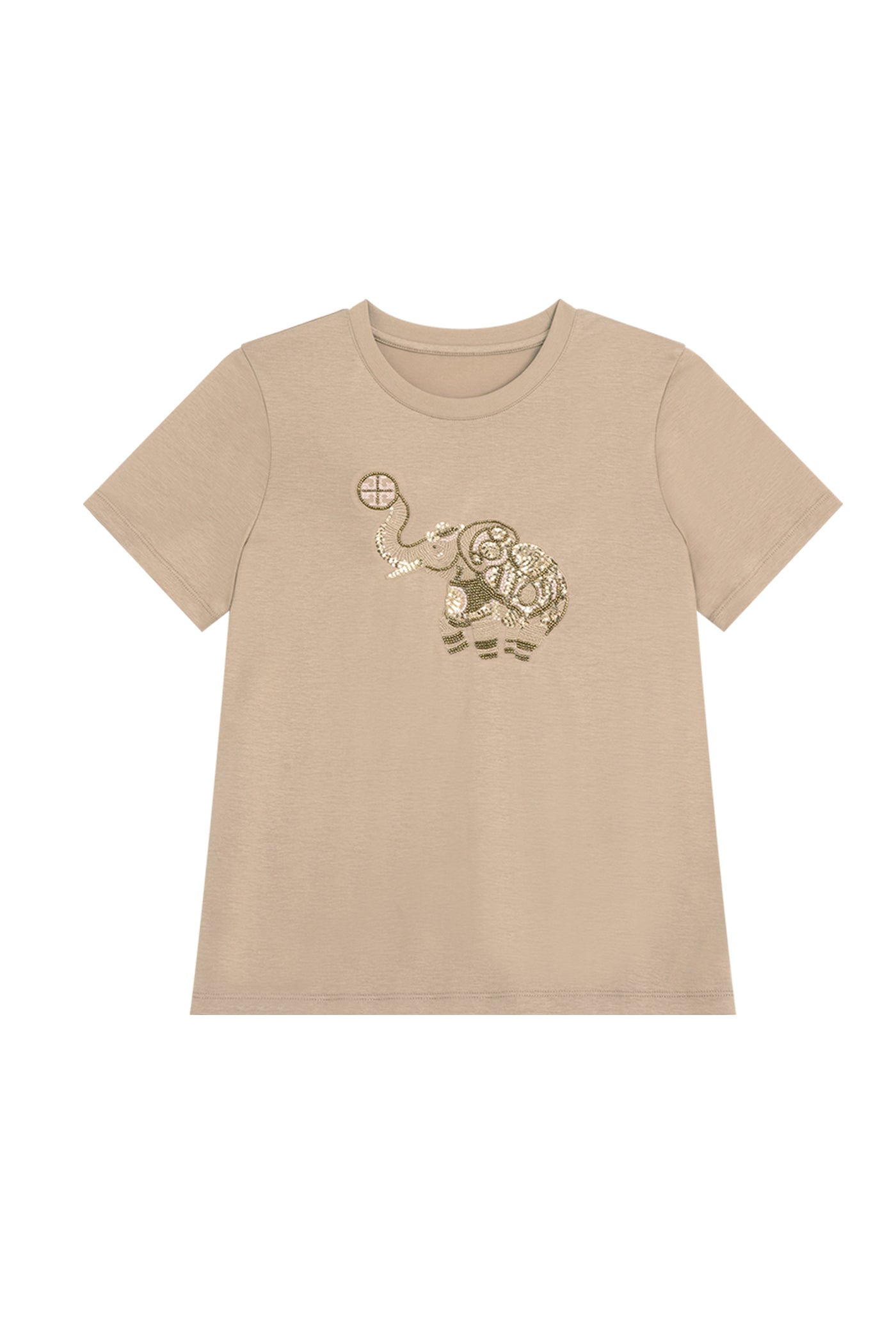 KAMILAN Embellished Tee with Beaded Elephant Motif