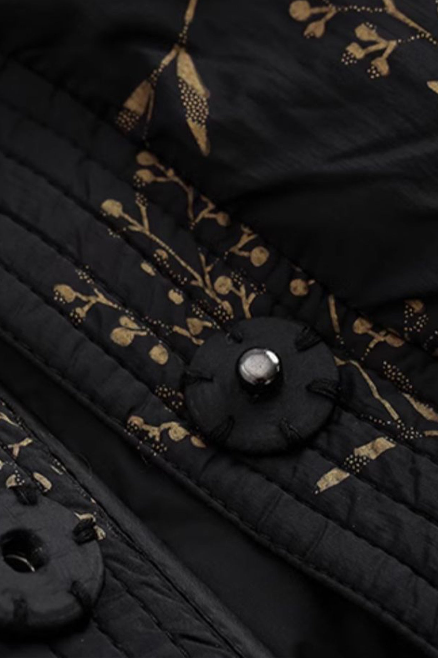 KAMILAN Noir Botanique Quilted Down Coat with Golden Motif