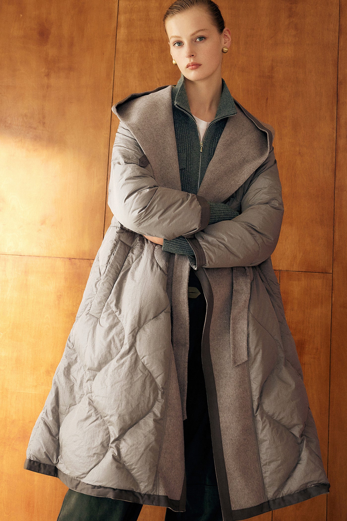KAMILAN Hooded Down Coat with Wool Accents The Poetic Balance of Structure and Warmth