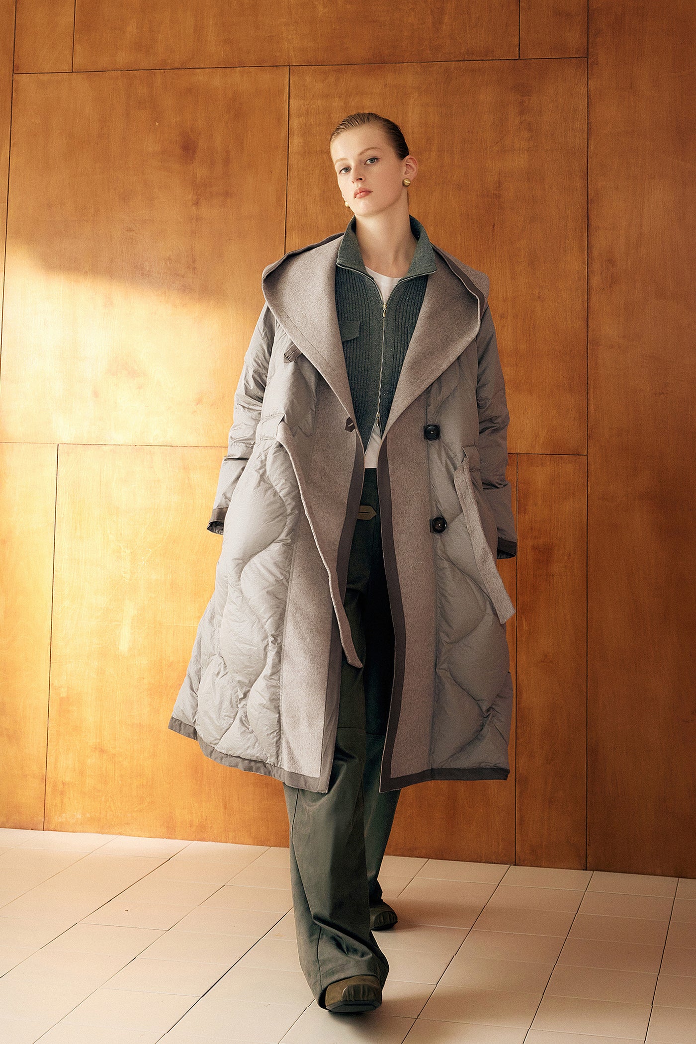 KAMILAN Hooded Down Coat with Wool Accents The Poetic Balance of Structure and Warmth