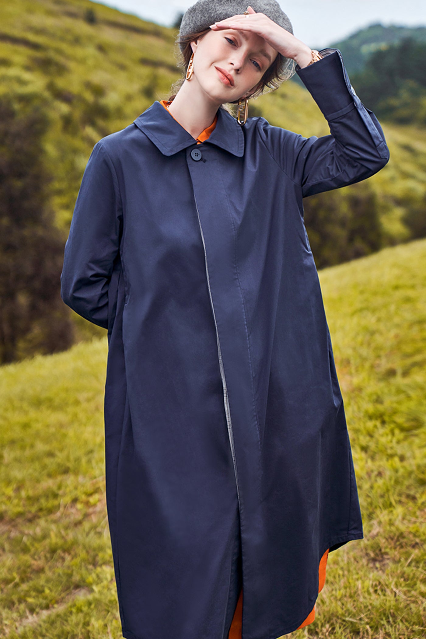 KAMILAN Tailored Long Coat in Sculptural Silhouette Retro Modern Elegance